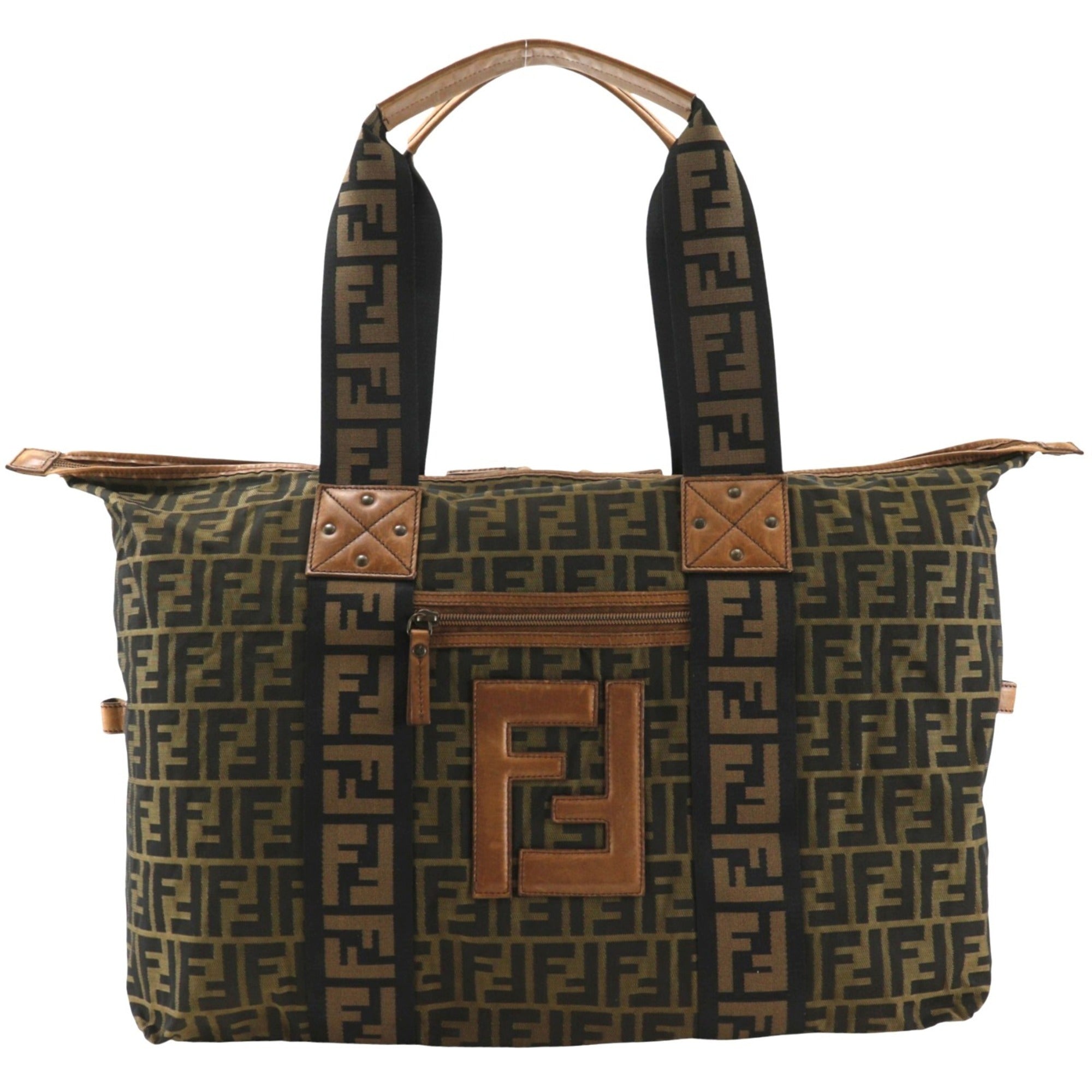 Fendi Zucca Brown Nylon Canvas Boston Bag (Pre-Owned)