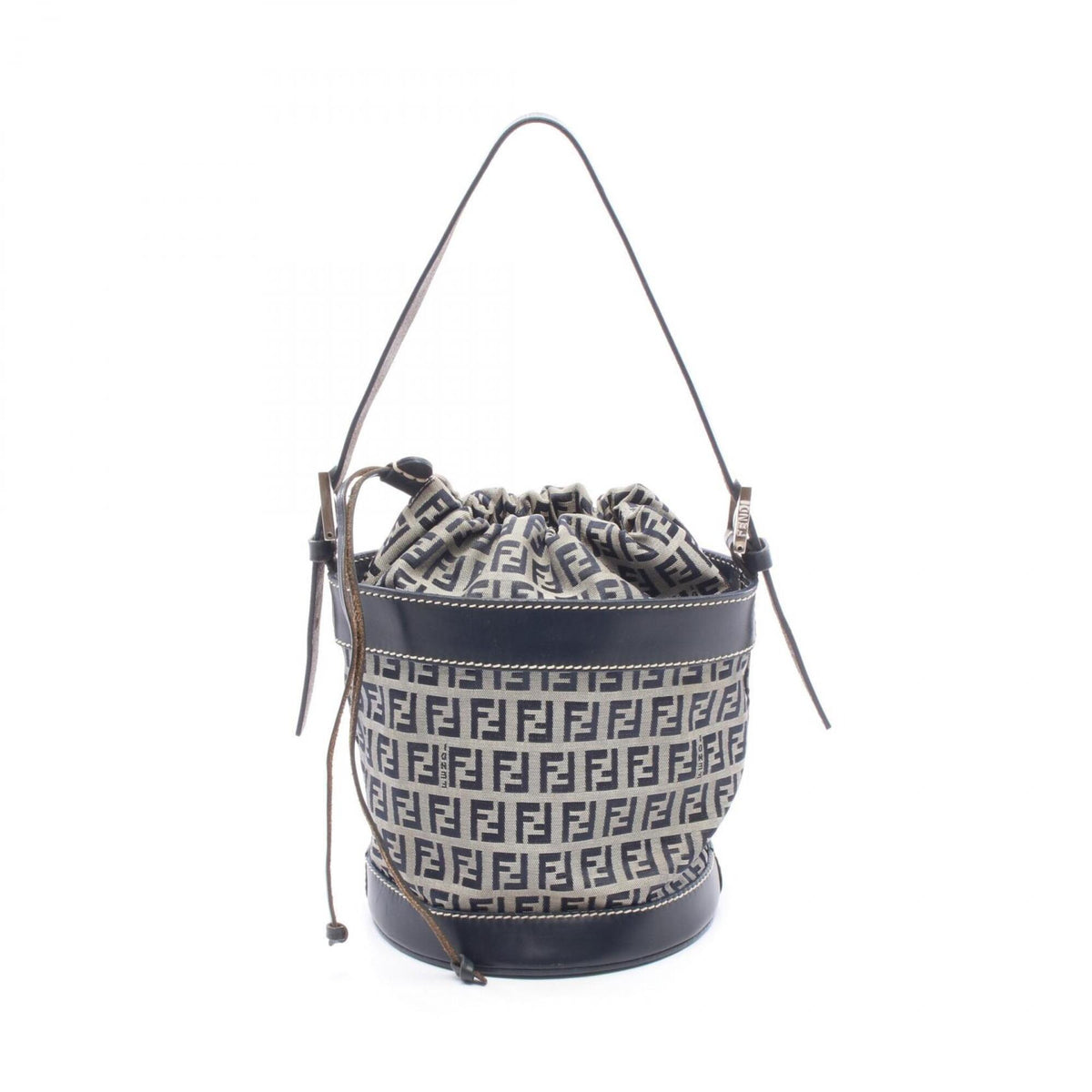 Fendi Gray Navy Canvas Leather Handbag Shoulder Bag (Pre-Owned)