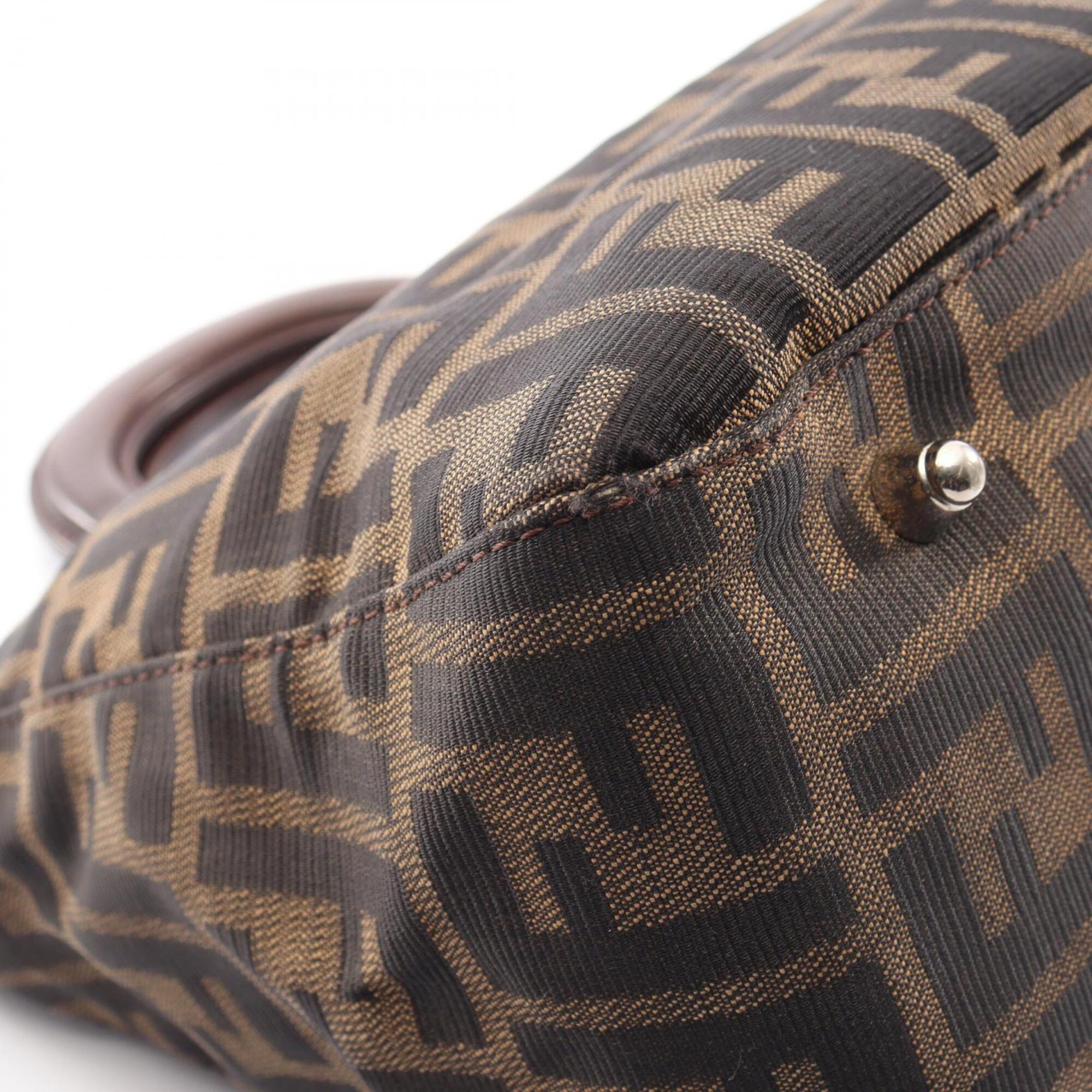 Fendi Beige Black Brown Leather Nylon Canvas Handbag (Pre-Owned)