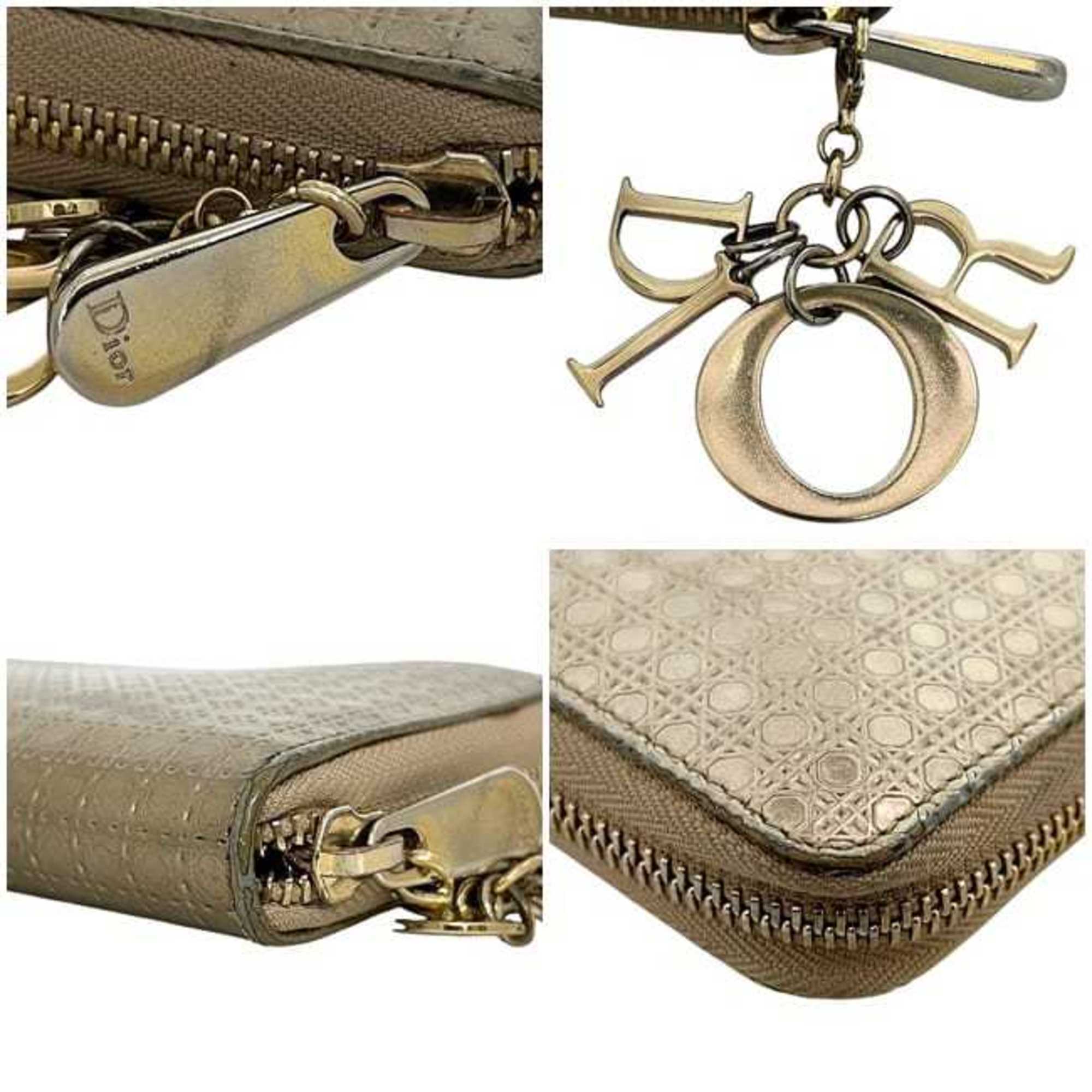 Christian Dior Gold Leather Long Wallet (Bi-Fold) (Pre-Owned)