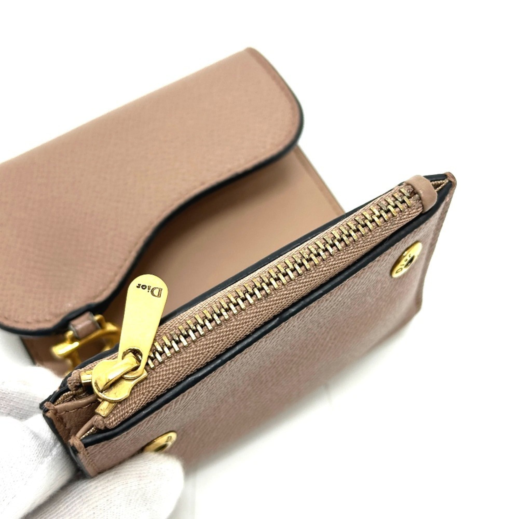 Christian Dior Beige Leather Wallet (Tri-Fold) (Pre-Owned)