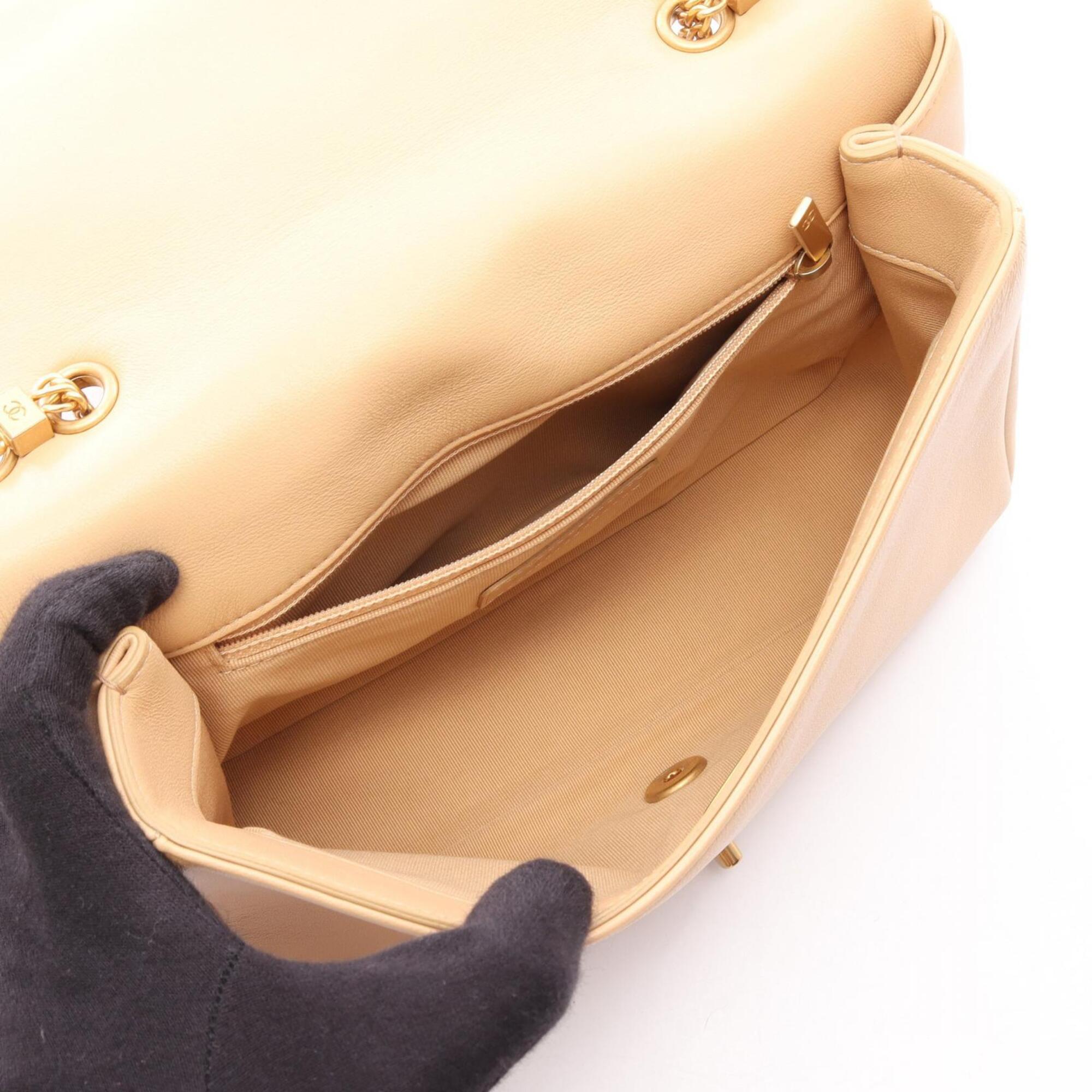 Chanel Beige Leather Handbag Shoulder Bag (Pre-Owned)