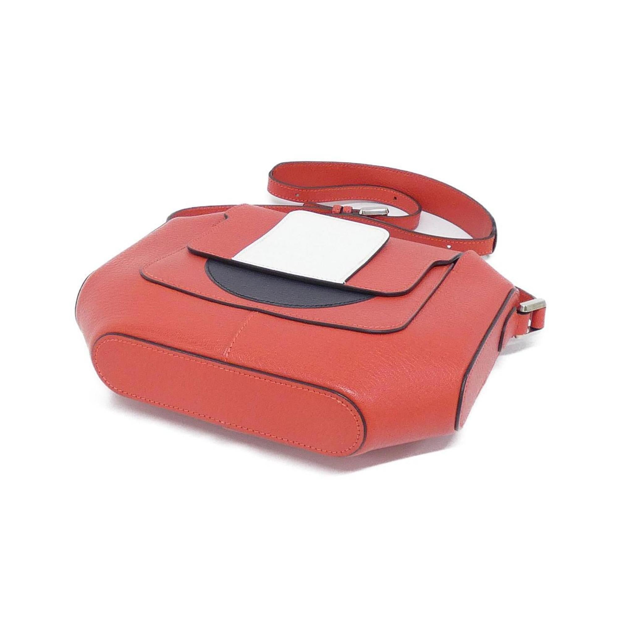 Hermes Blue Indigo Red Color White Chevre Leather Shoulder Bag (Pre-Owned)