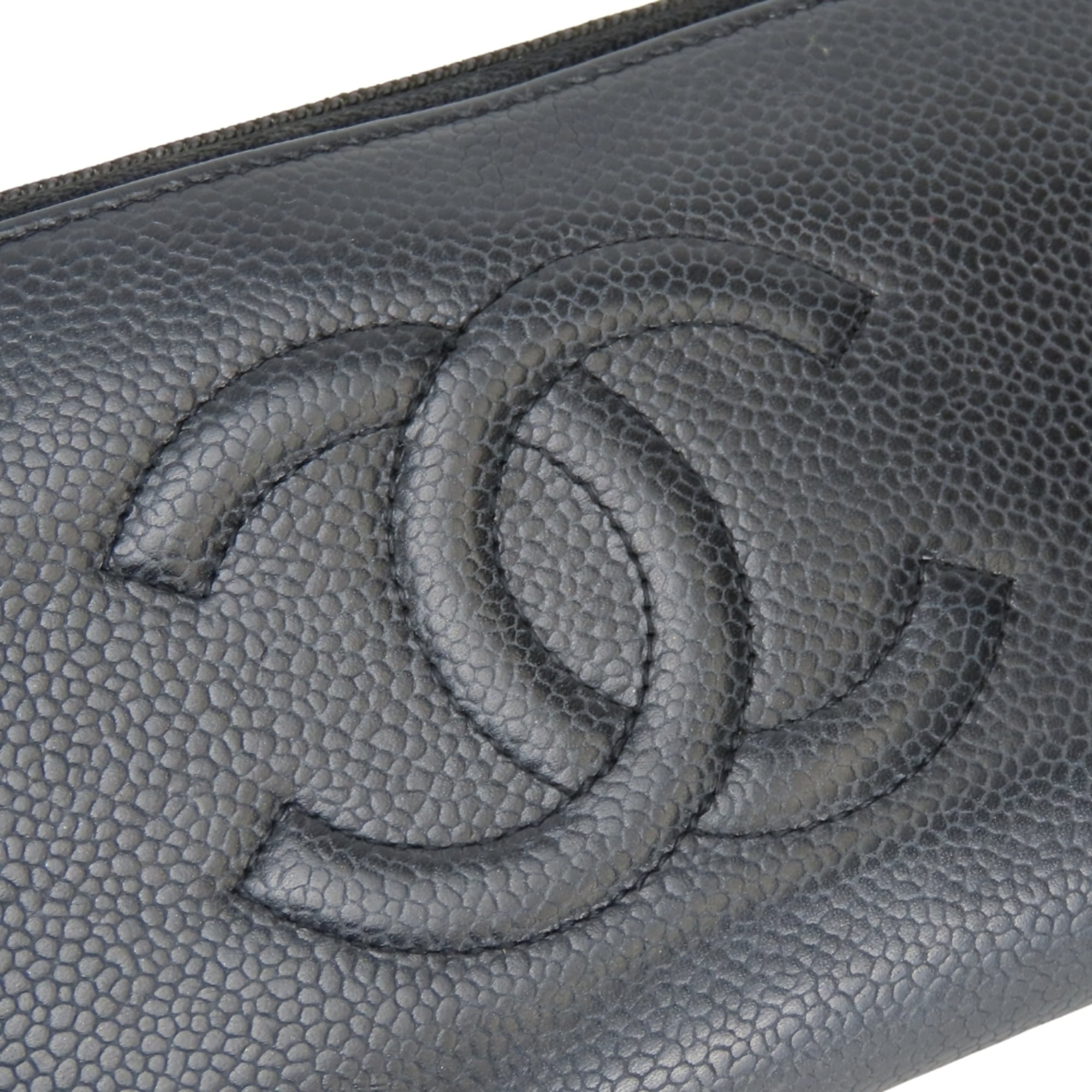 Chanel Black Grained Calfskin Long Wallet (Bi-Fold) (Pre-Owned)