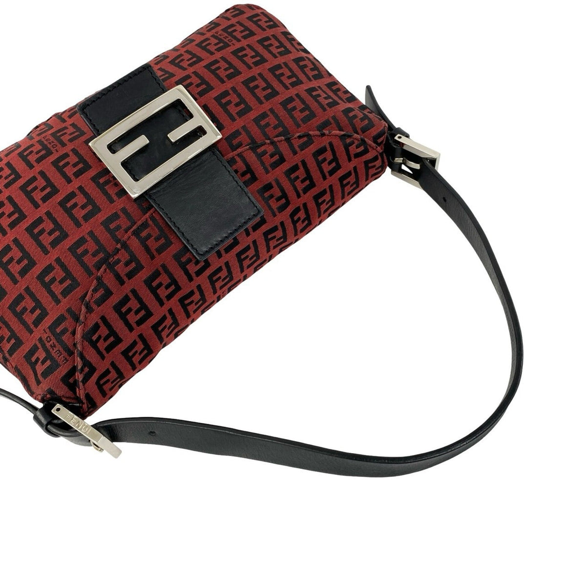 Fendi Black Red Color Canvas Leather Shoulder Bag (Pre-Owned)