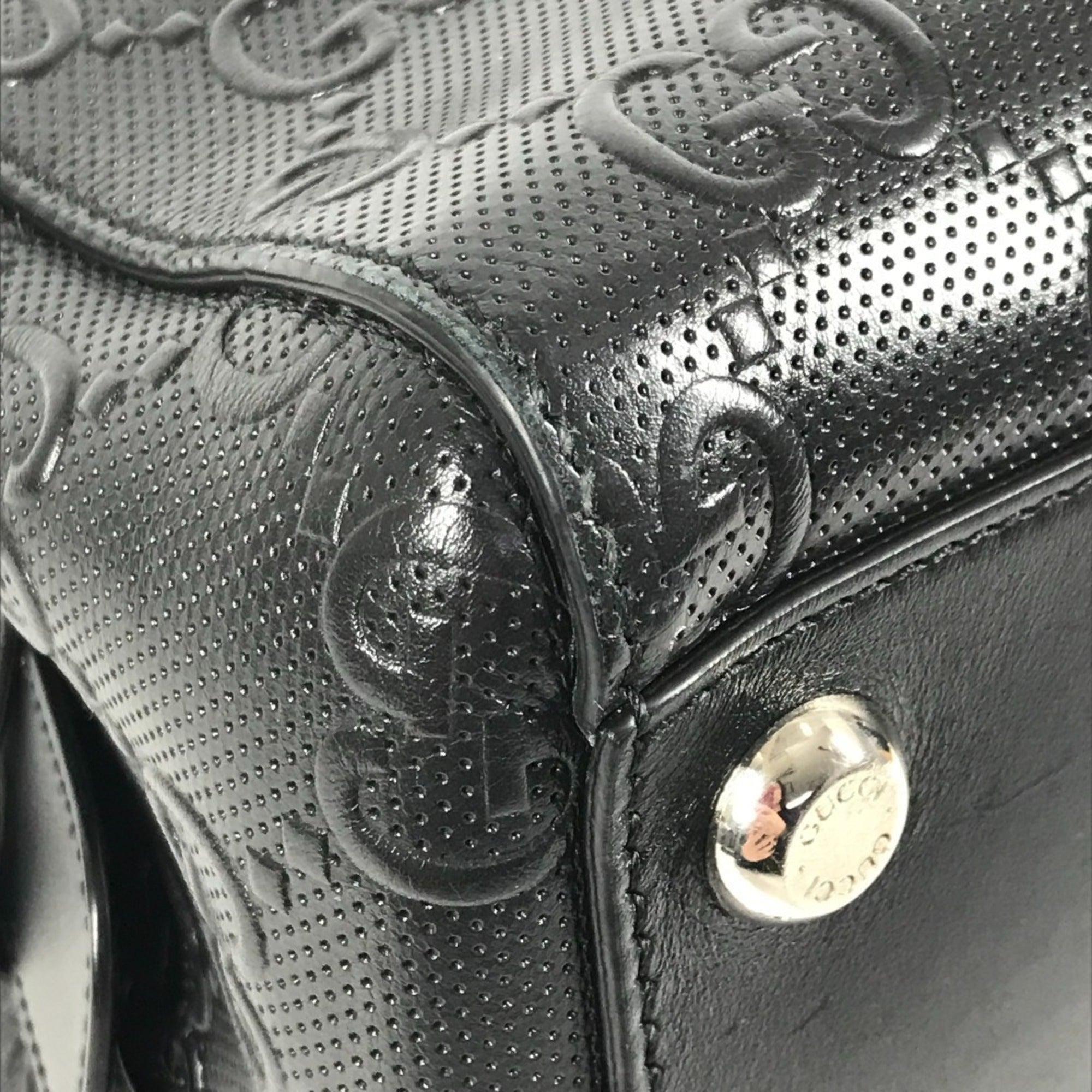 Gucci Black Leather Shoulder Bag Tote Bag (Pre-Owned)