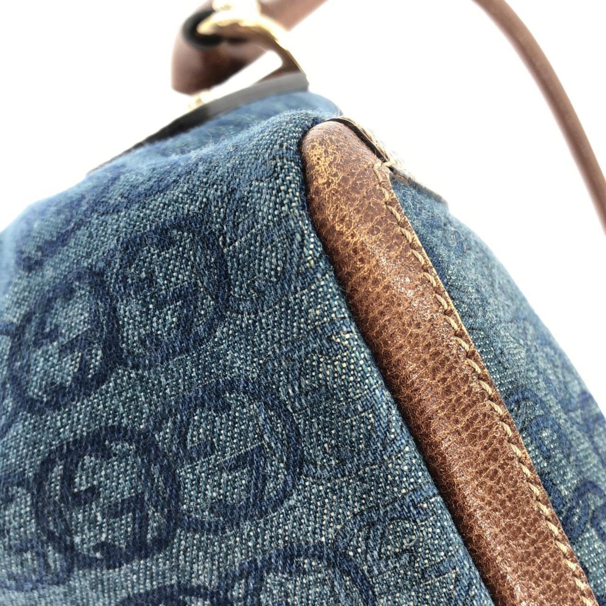 Gucci Blue Brown Denim Shoulder Bag (Pre-Owned)
