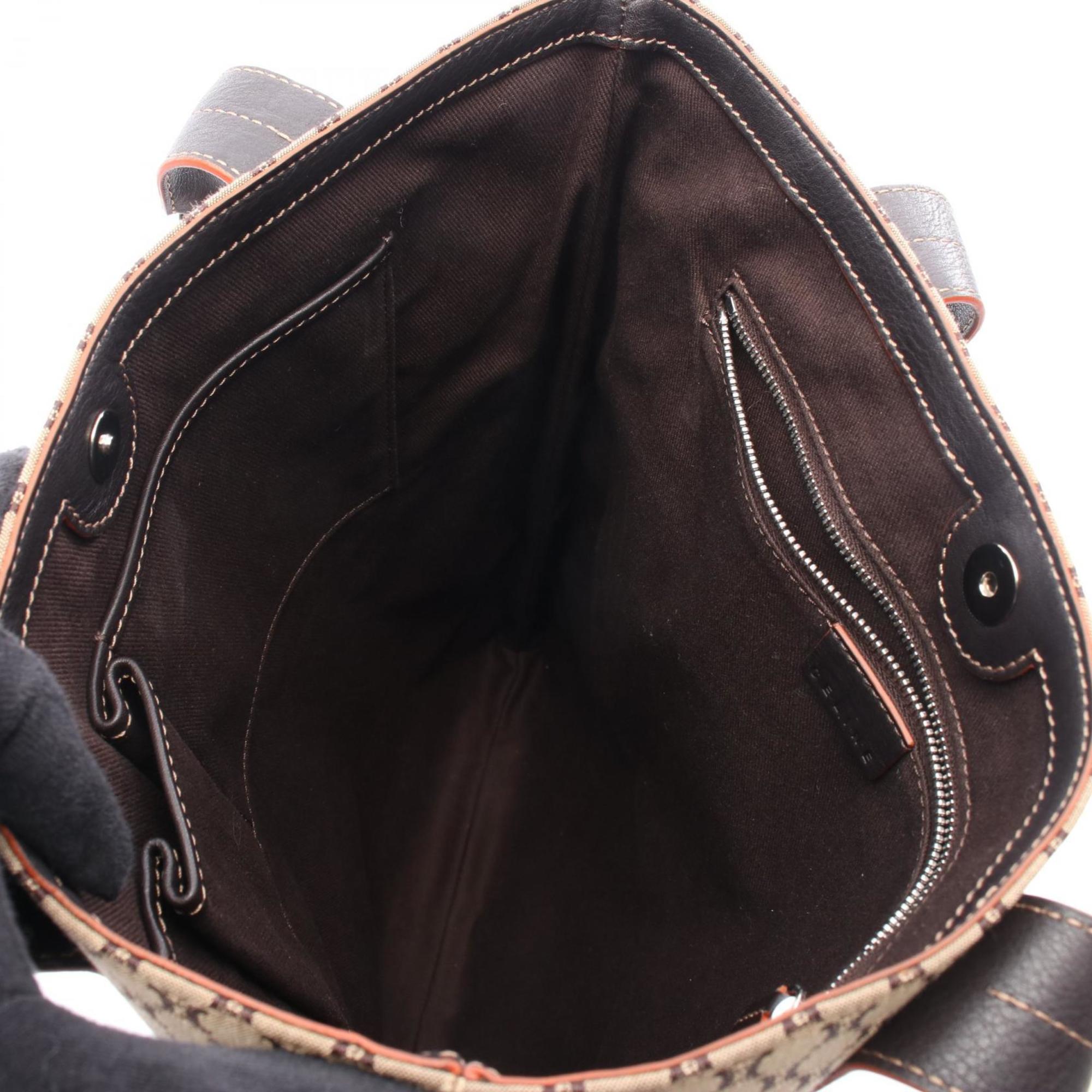 Celine Brown Leather Nylon Canvas Tote Bag (Pre-Owned)