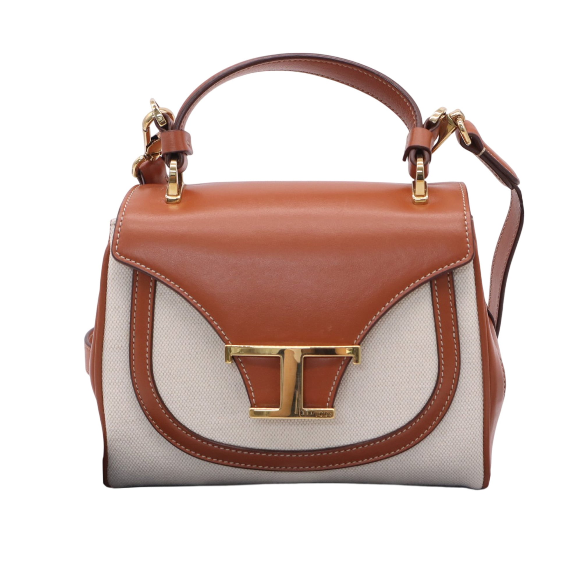 Tod's Beige Brown Canvas Shoulder Bag (Pre-Owned)