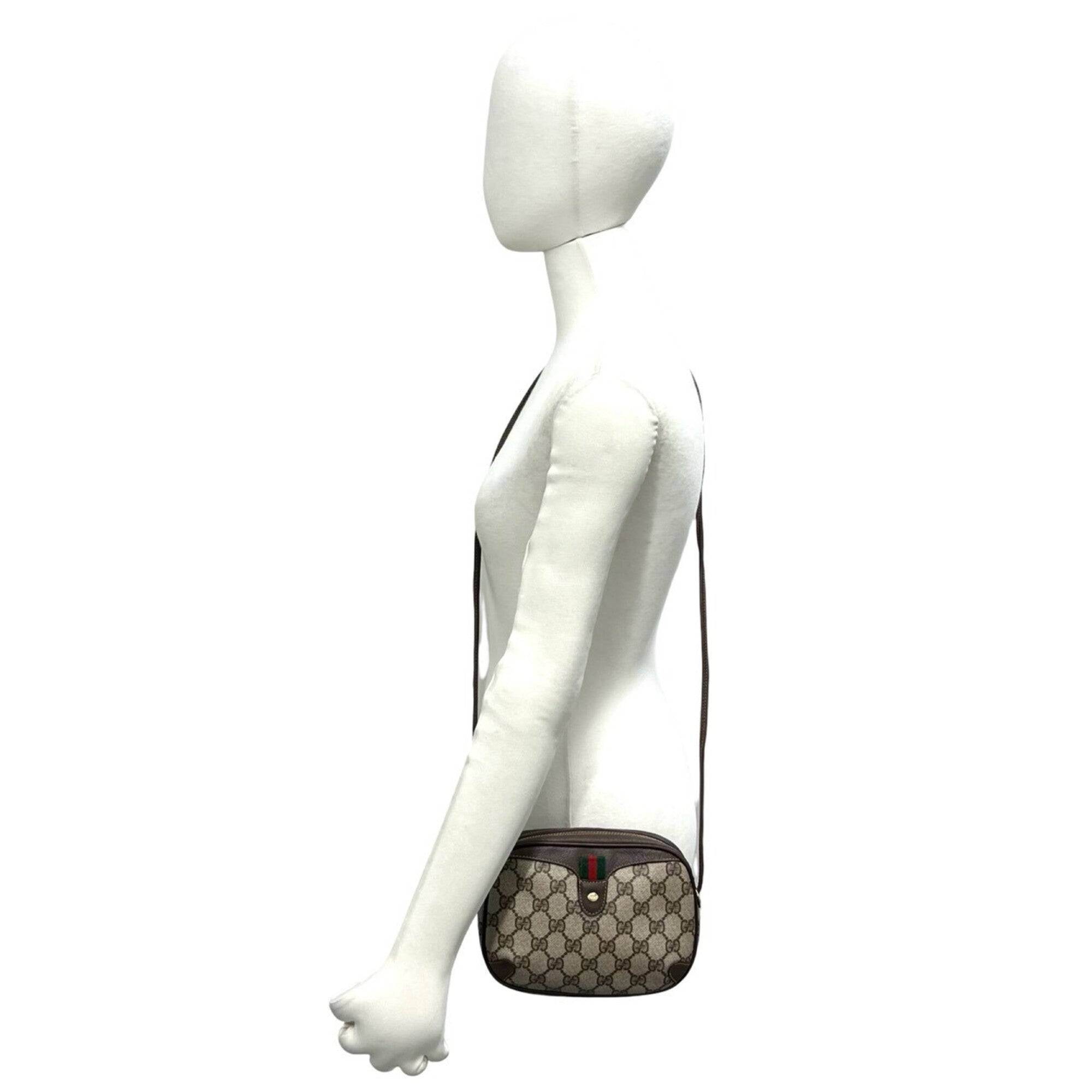 Gucci Brown Green Red Color Pvc Leather Shoulder Bag (Pre-Owned)