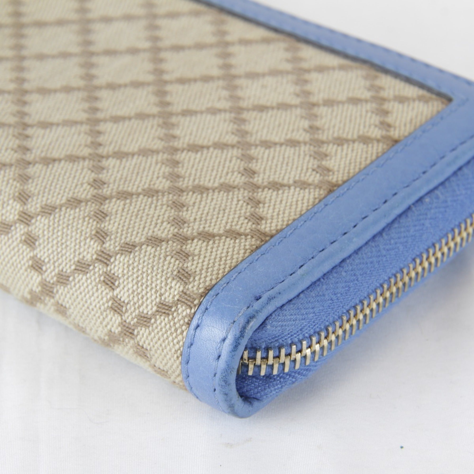 Gucci Blue Canvas Leather Long Wallet (Bi-Fold) (Pre-Owned)