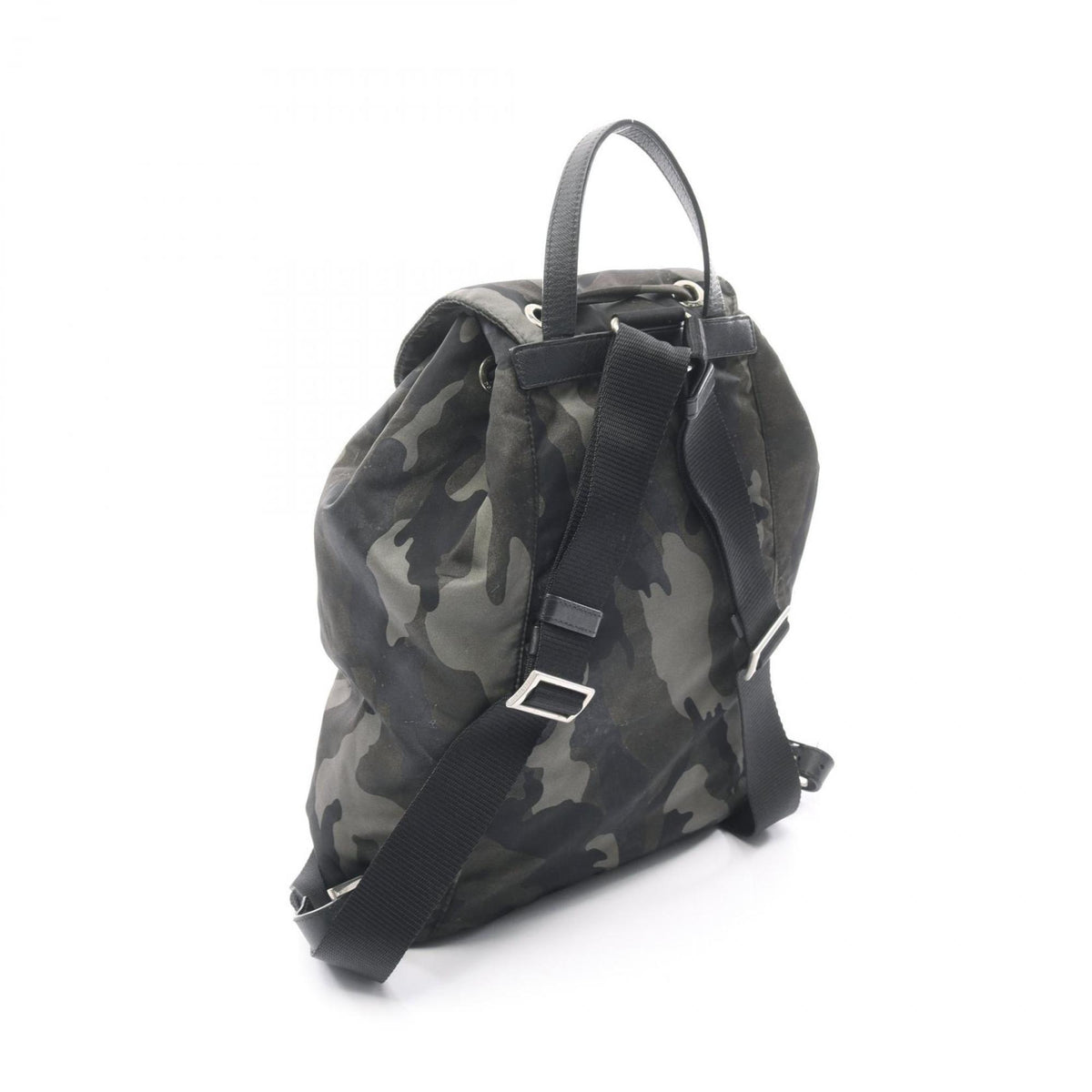Prada Green Multi-Color Nylon Leather Backpack Handbag (Pre-Owned)
