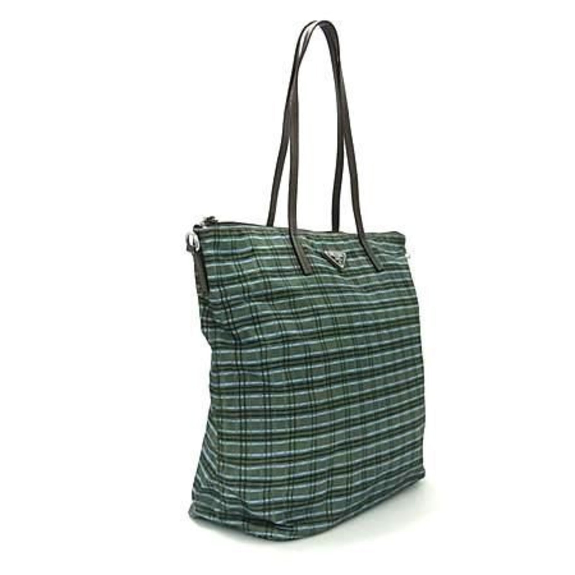 Prada Brown Green Nylon Shoulder Bag (Pre-Owned)