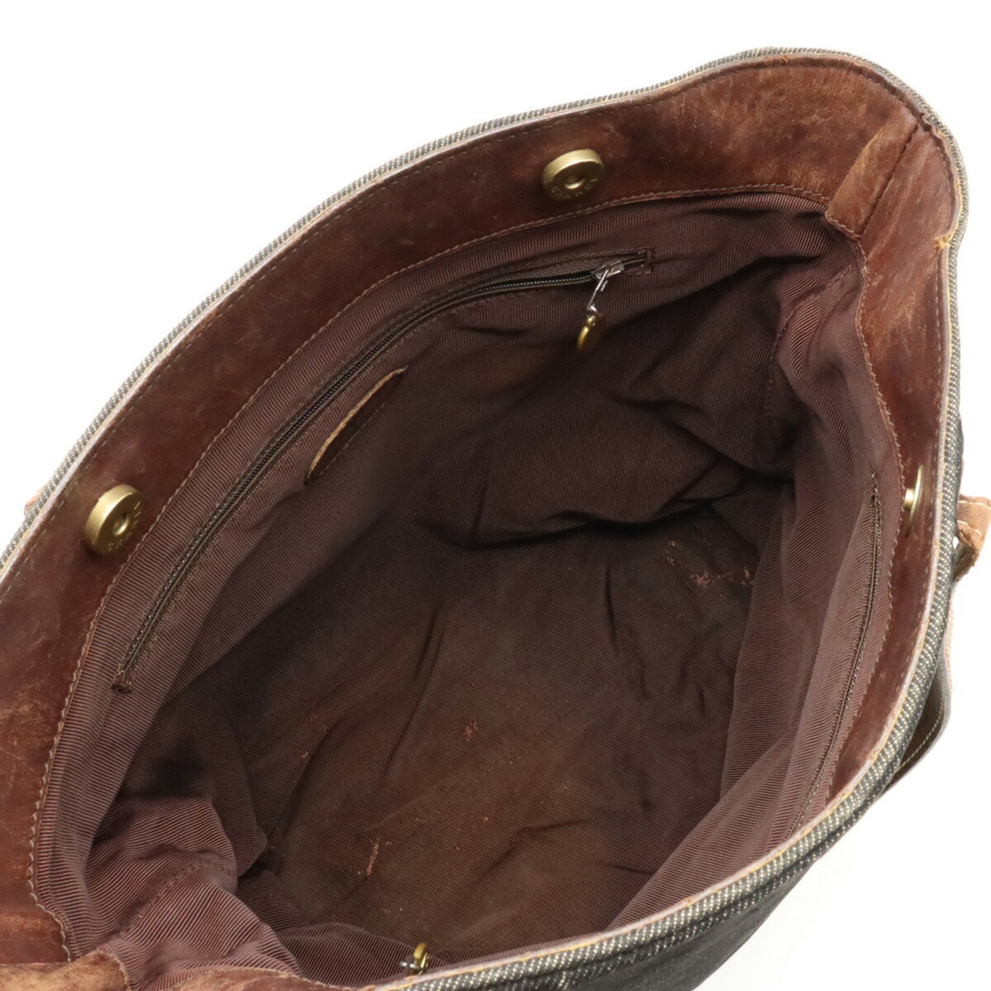 Chanel Denim Black Dark Brown Denim Leather Shoulder Bag Tote Bag (Pre-Owned)