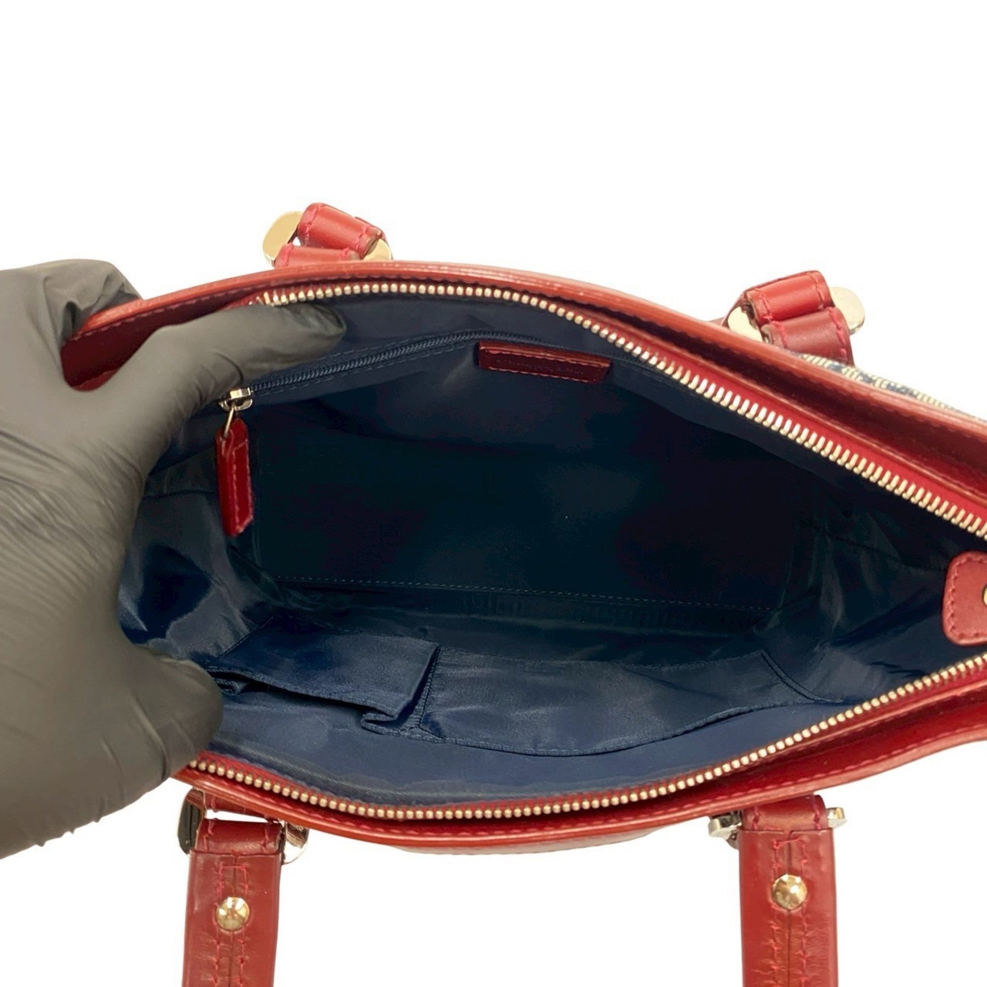 Christian Dior Navy Wine Canvas Leather Handbag Tote Bag (Pre-Owned)