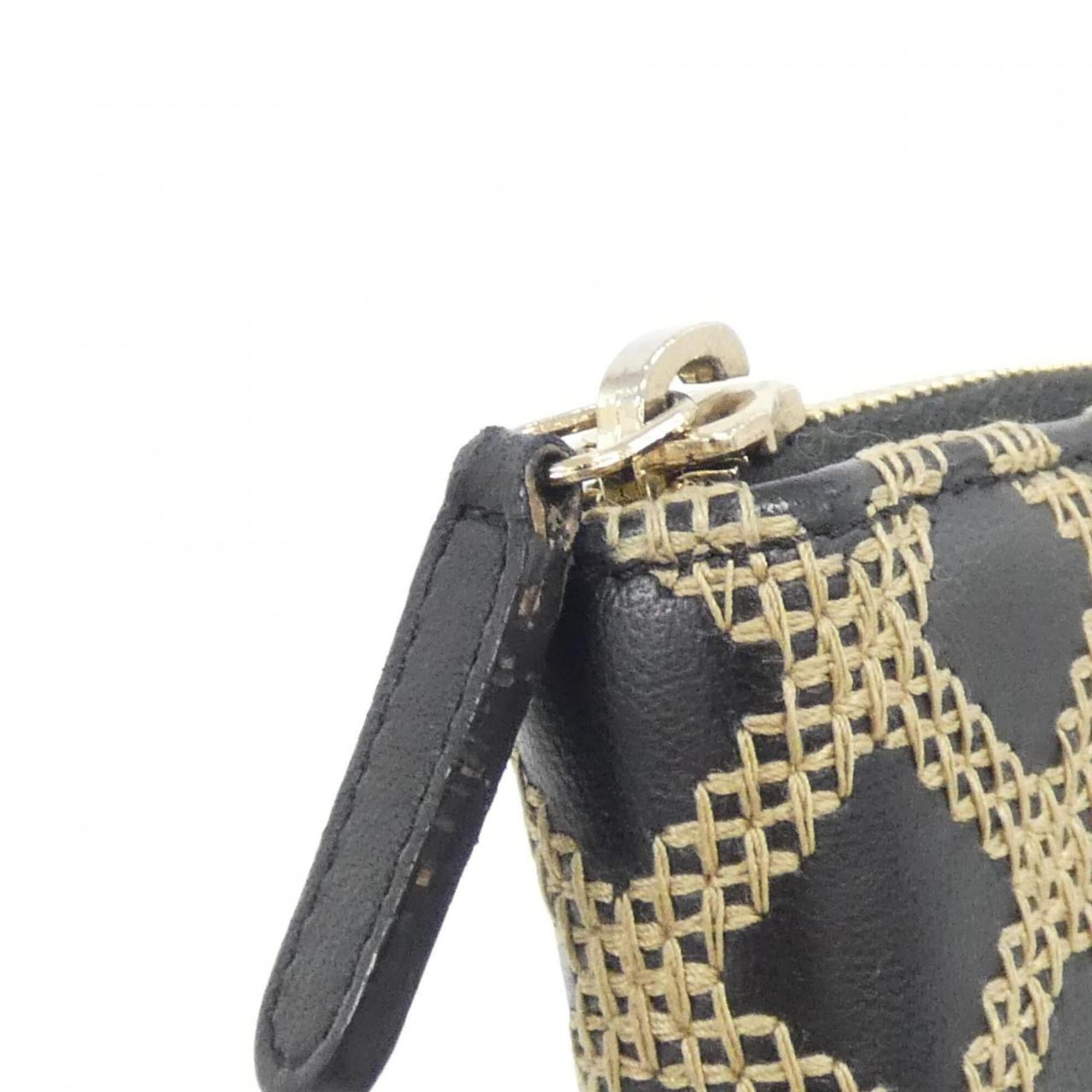 Chanel Beige Black Leather Long Wallet (Bi-Fold) (Pre-Owned)