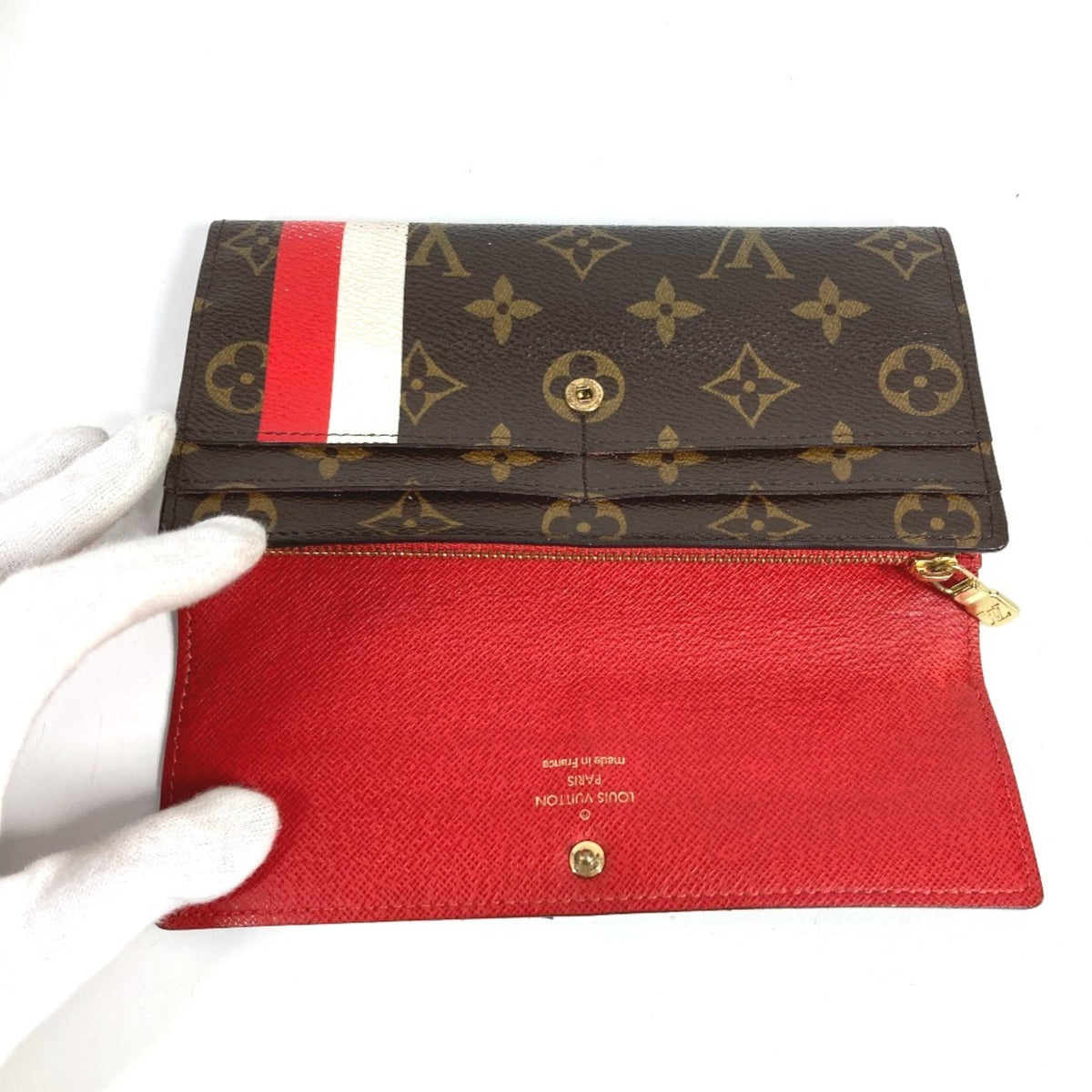 Louis Vuitton Brown Red Color Canvas Monogram Long Wallet (Tri-Fold) (Pre-Owned)
