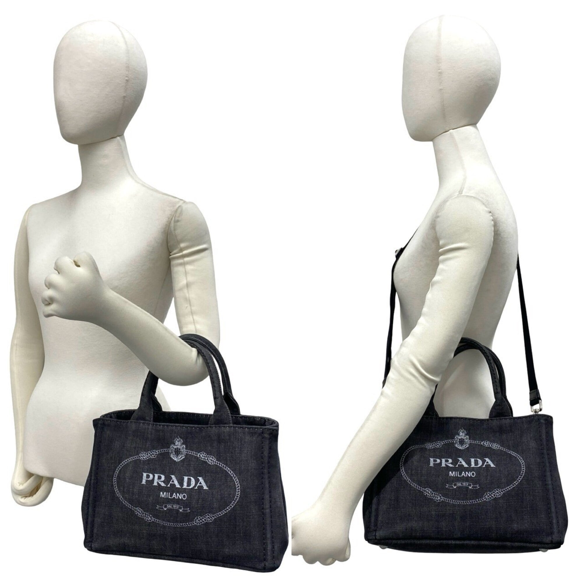 Prada Black Cotton Handbag Shoulder Bag Tote Bag (Pre-Owned)