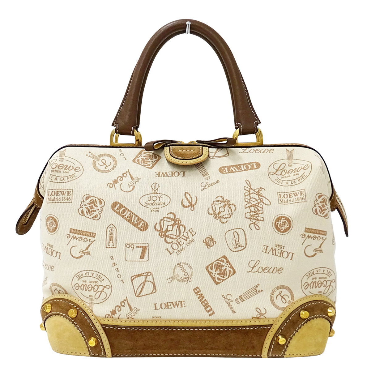 Loewe Beige Brown Canvas Boston Bag Handbag (Pre-Owned)