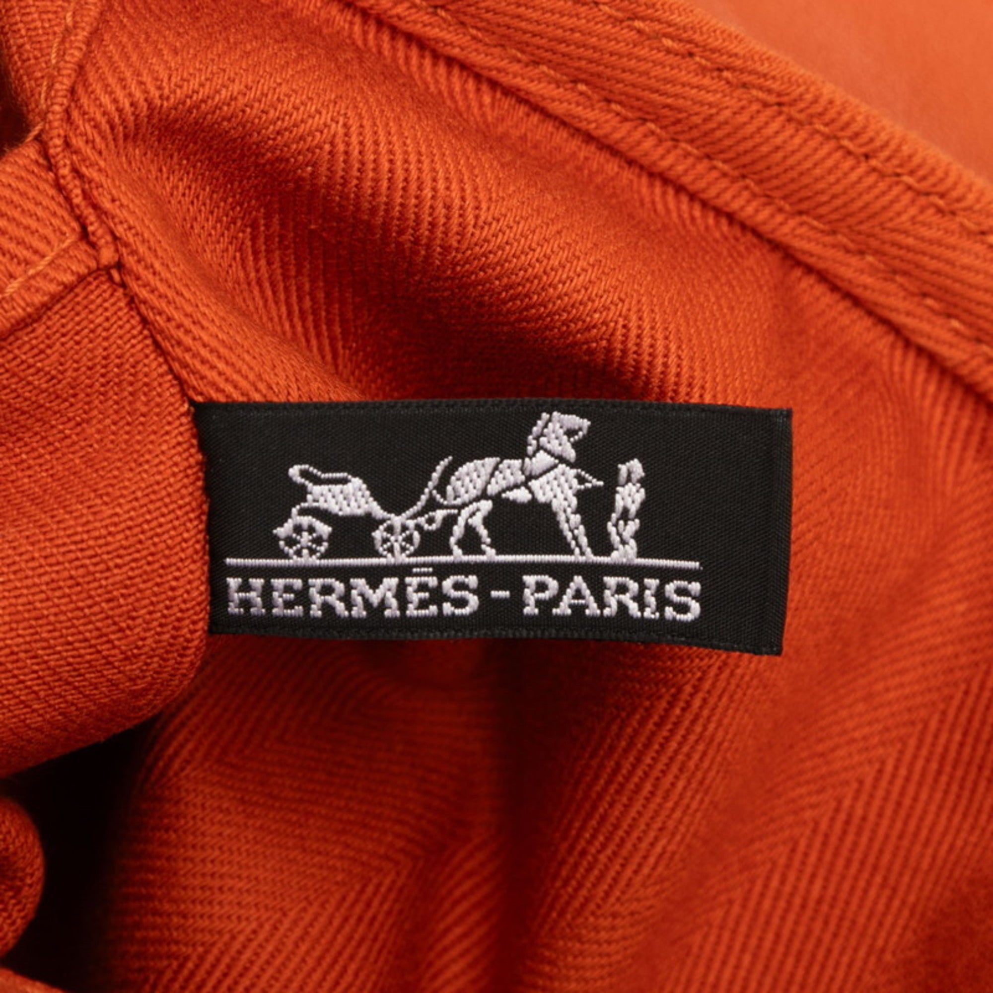 Hermes Orange Toile Chevron Leather Handbag (Pre-Owned)