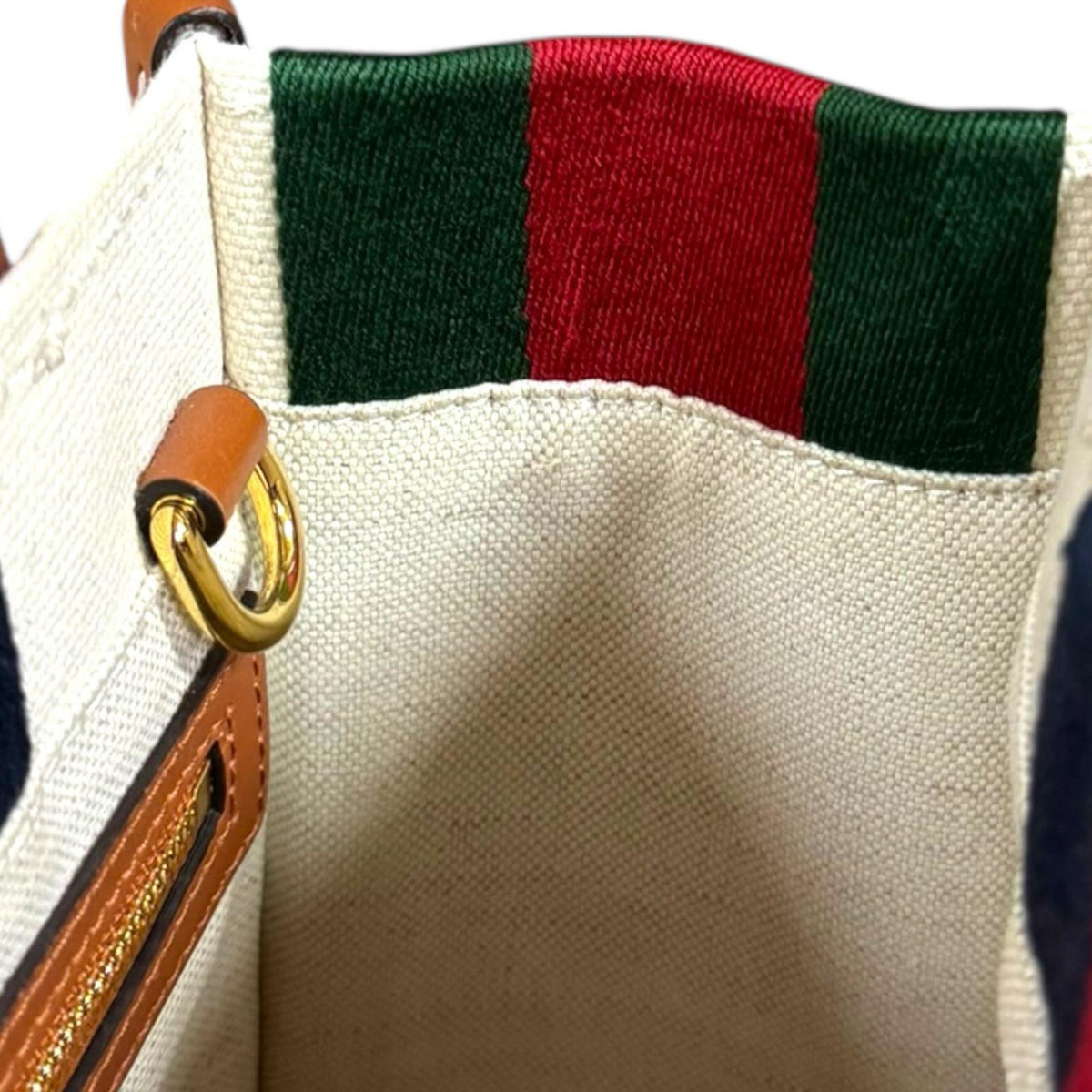 Gucci Navy Red Color White Canvas Shoulder Bag (Pre-Owned)