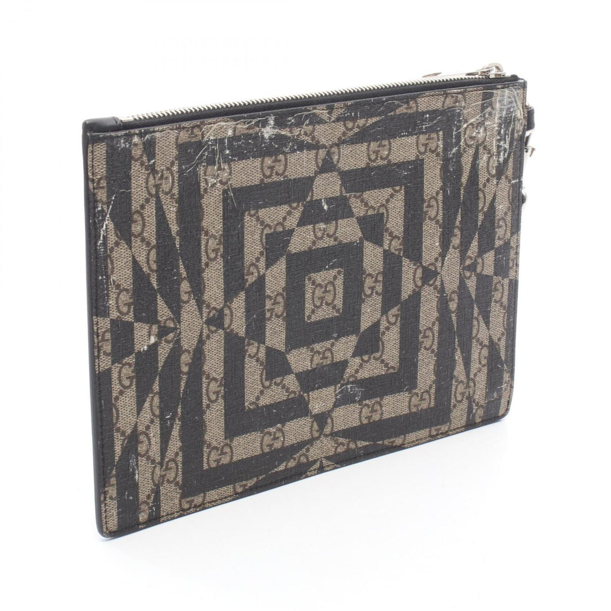 Gucci Beige Black Brown Coated Canvas Leather Clutch Bag Handbag (Pre-Owned)