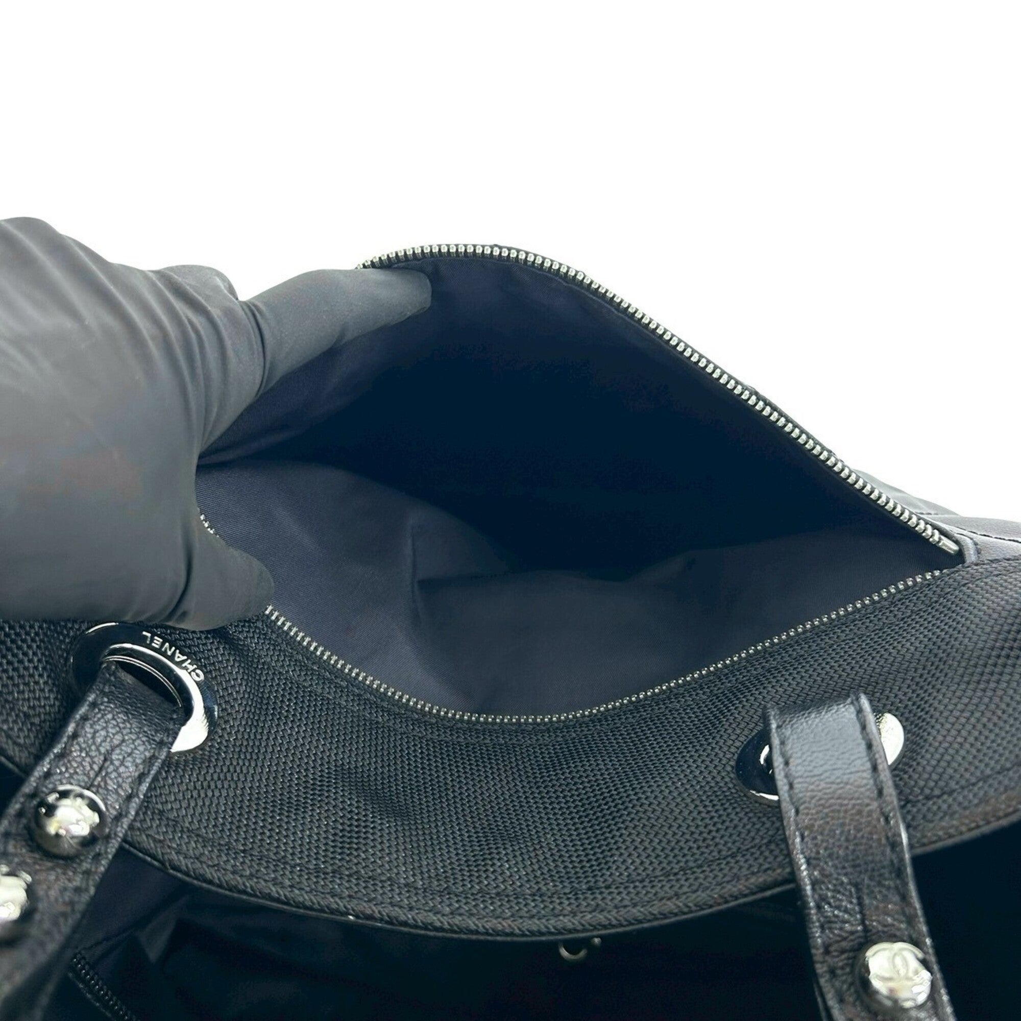 Chanel Black Canvas Leather Pouch Tote Bag (Pre-Owned)
