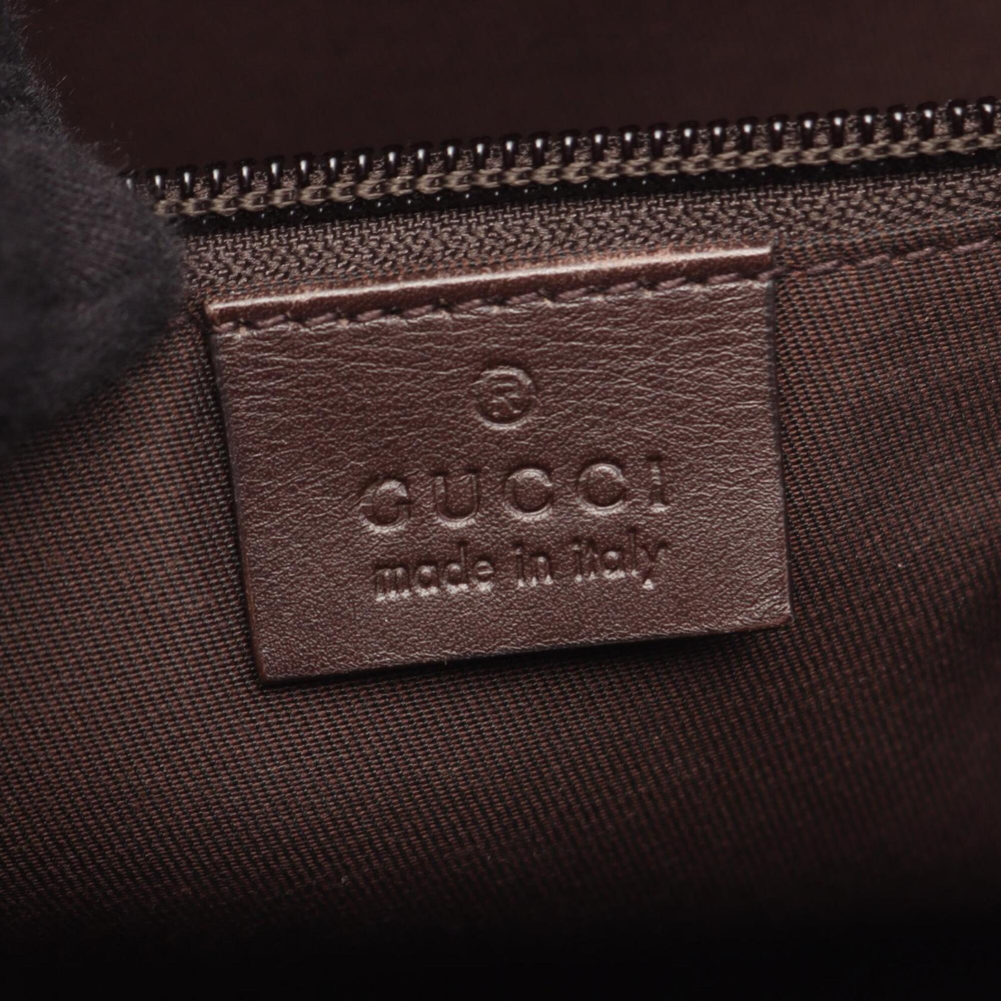 Gucci Beige Brown Leather Canvas Handbag Shoulder Bag (Pre-Owned)