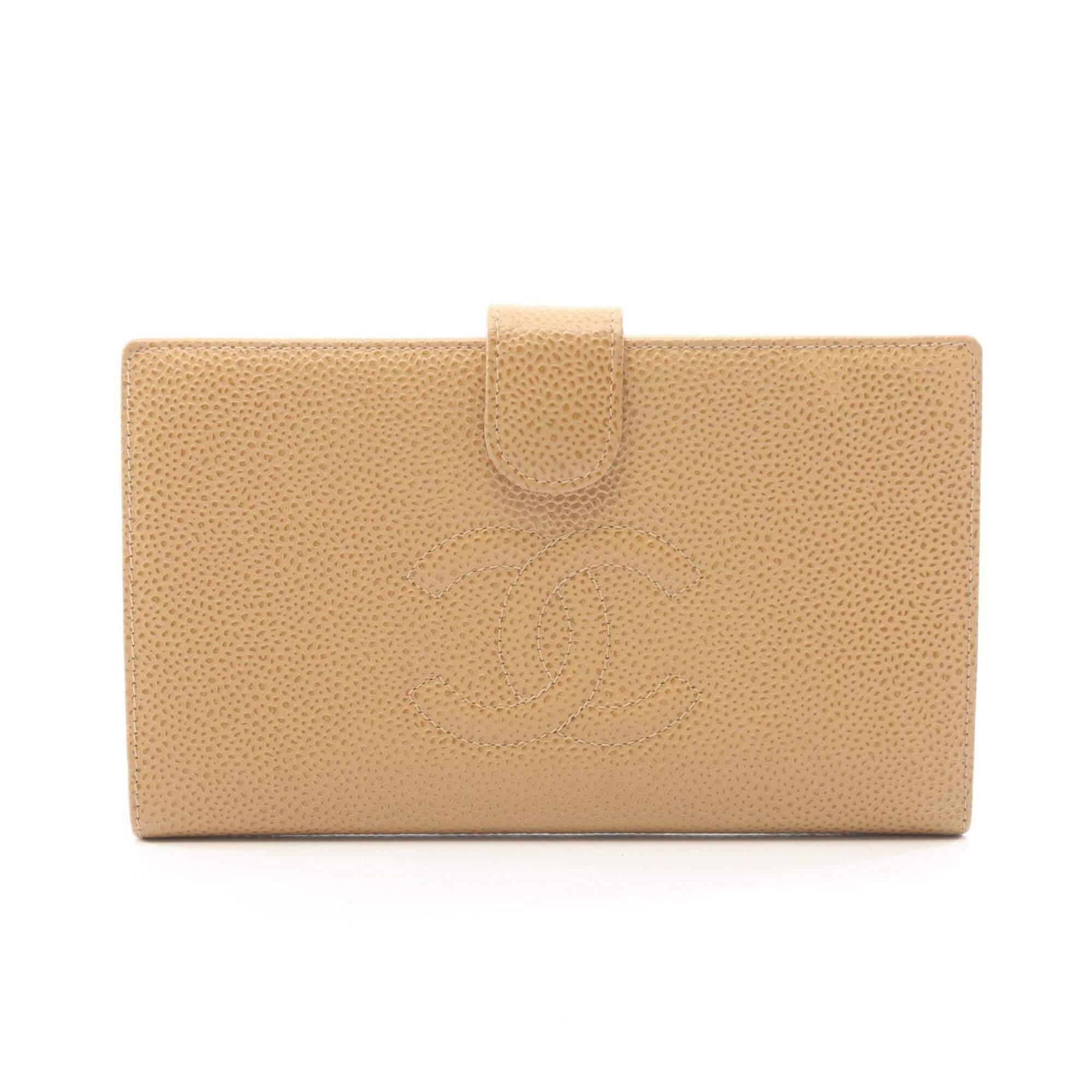 Chanel Beige Grained Calfskin Long Wallet (Bi-Fold) (Pre-Owned)