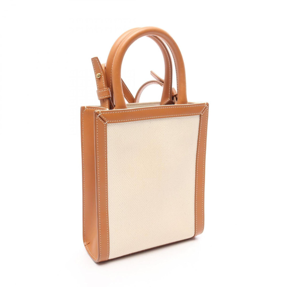 Celine Brown Ivory Canvas Leather Handbag (Pre-Owned)