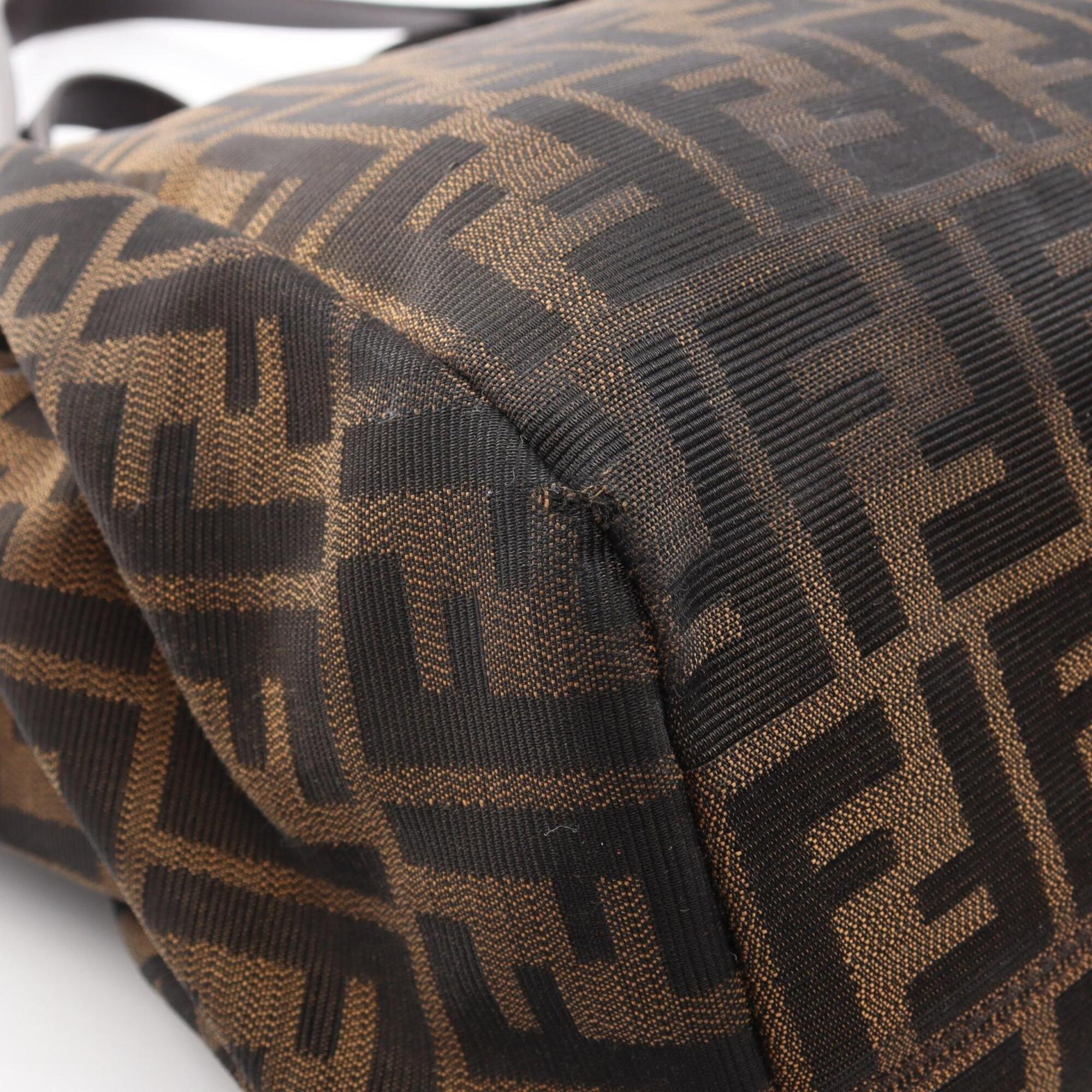 Fendi Beige Black Brown Canvas Leather Handbag (Pre-Owned)