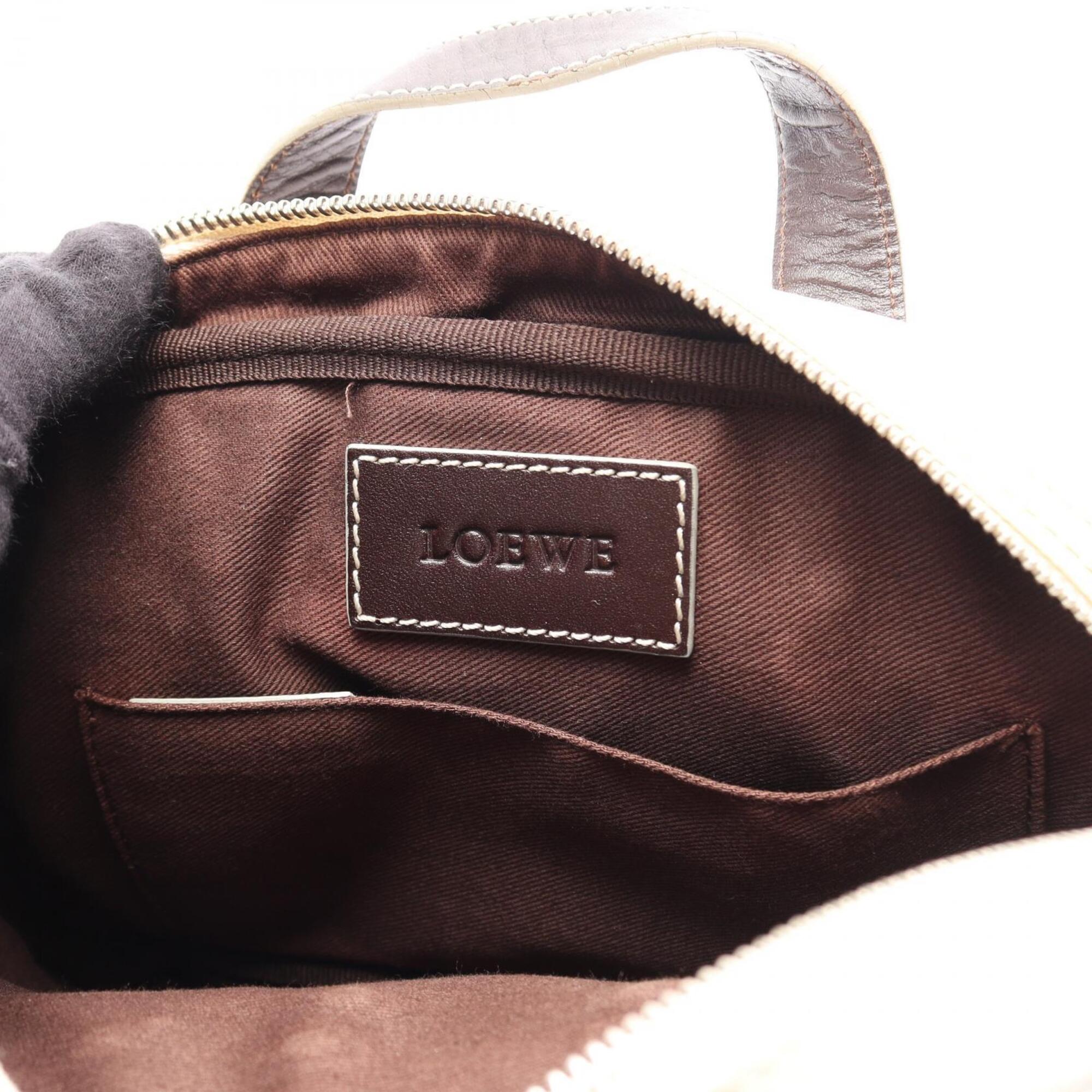 Loewe Brown White Coated Canvas Leather Handbag (Pre-Owned)