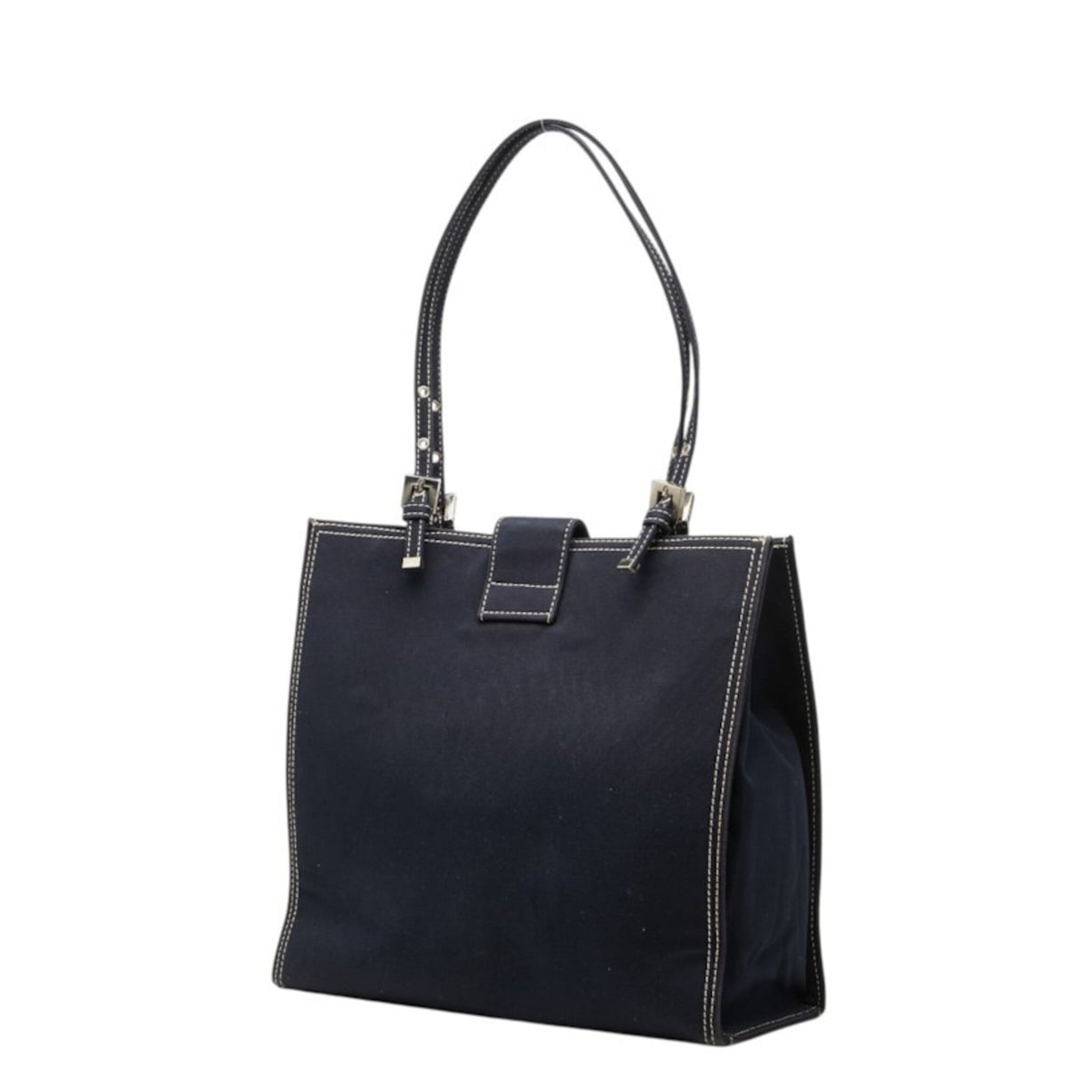 Fendi Navy Canvas Shoulder Bag Tote Bag (Pre-Owned)