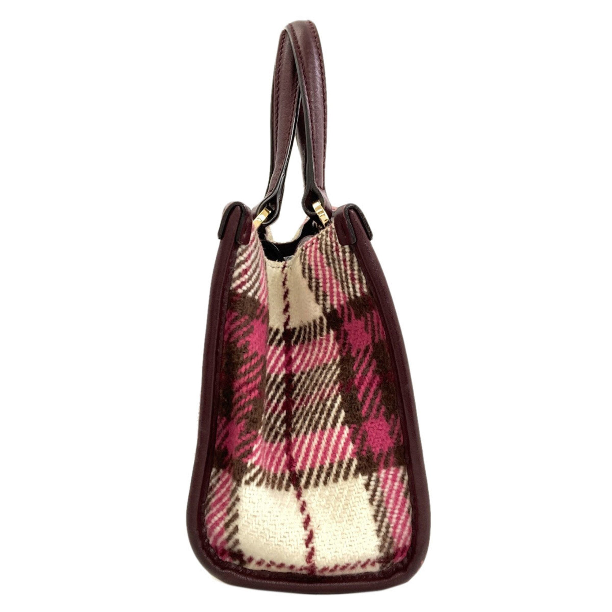 Jimmy Choo Beige Bordeaux Pink Wool Leather Handbag (Pre-Owned)