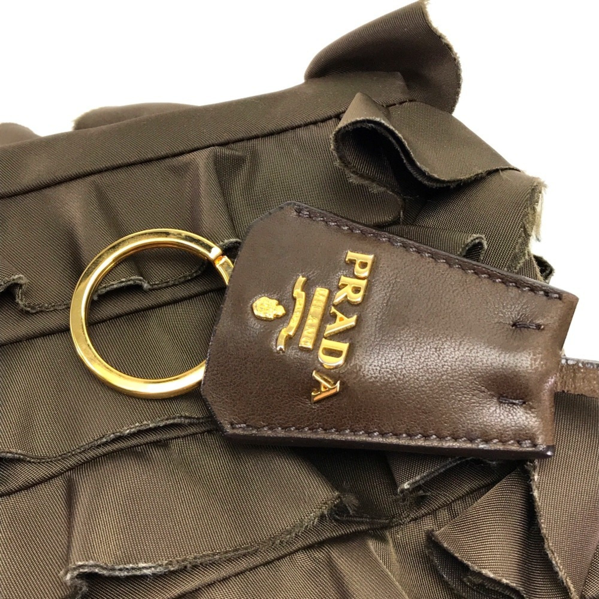 Prada Brown Nylon Canvas Leather Handbag Tote Bag (Pre-Owned)