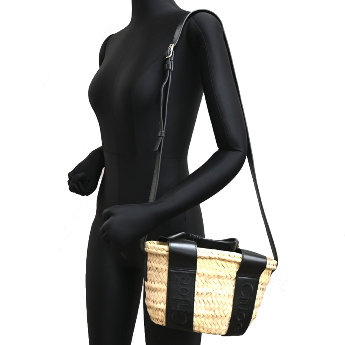 Chloé Black Raffia Leather Basket Handbag (Pre-Owned)