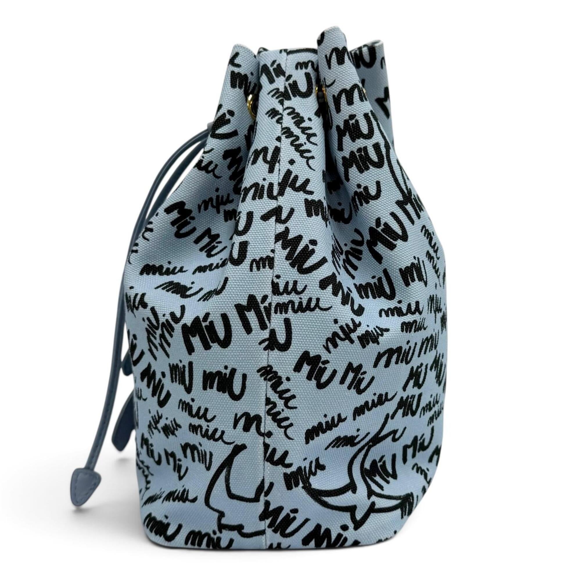 Miu Miu Black Light Blue Cotton Leather Pouch (Pre-Owned)