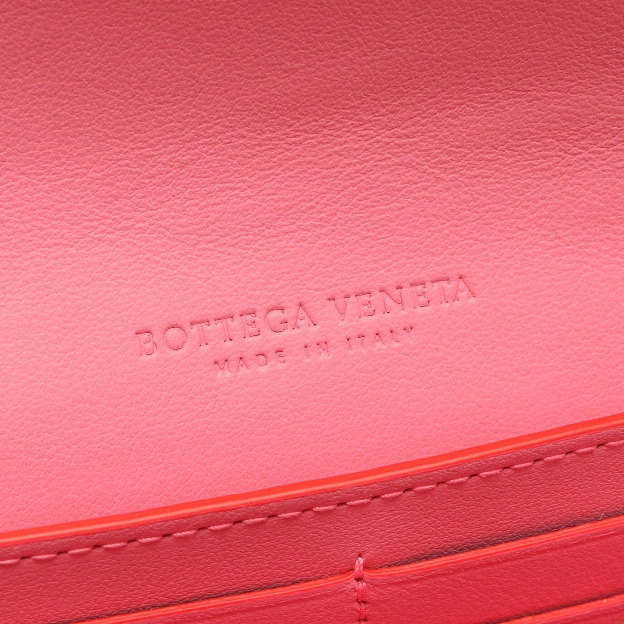 Bottega Veneta Intrecciato Pink Red Color Leather Long Wallet (Bi-Fold) (Pre-Owned)