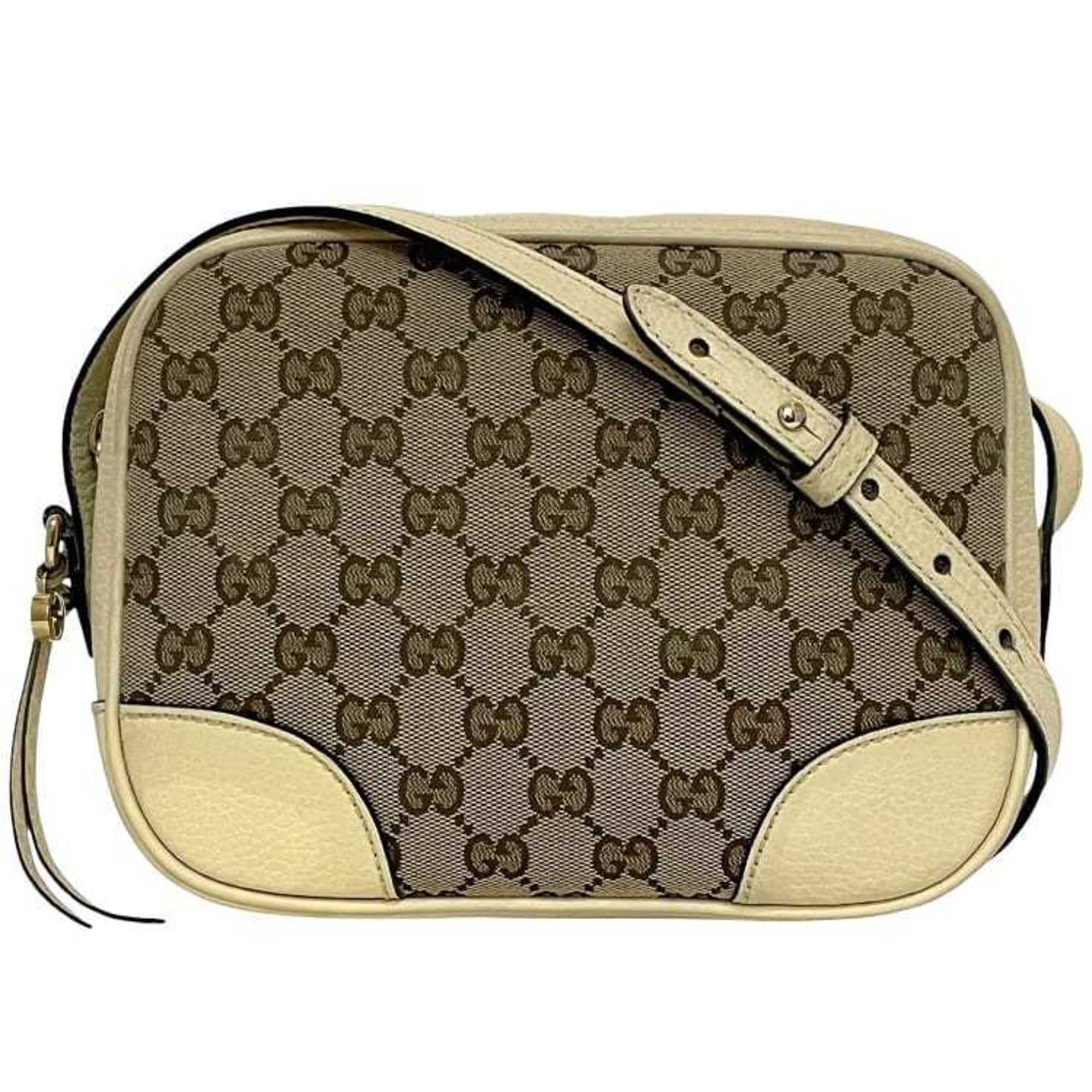 Gucci Beige White Canvas Leather Shoulder Bag (Pre-Owned)