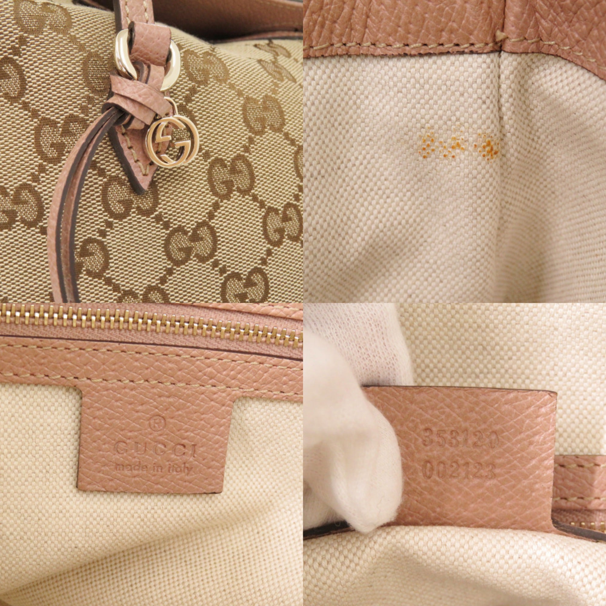 Gucci Beige Pink Gg Canvas Leather Handbag (Pre-Owned)