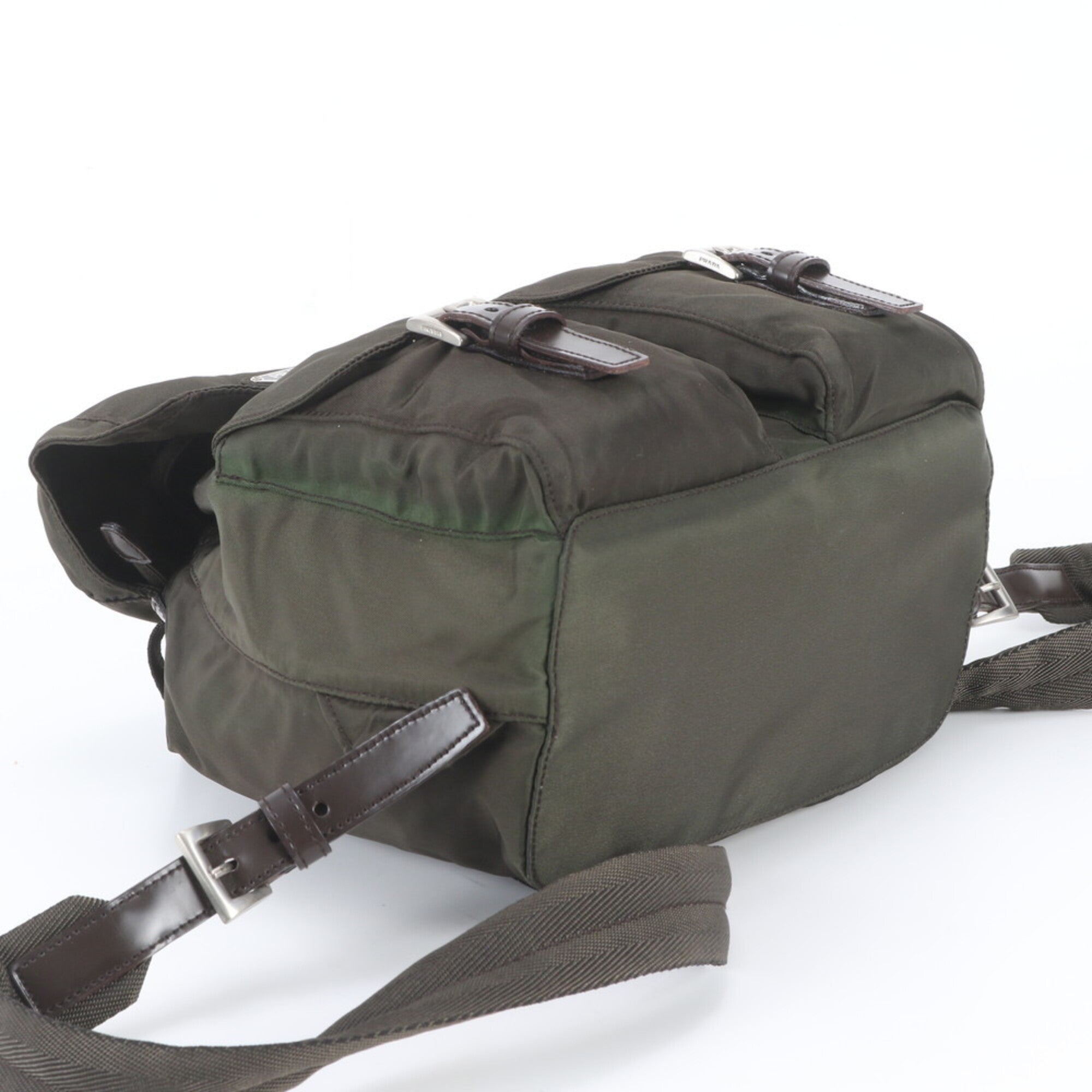 Prada Green Khaki Nylon Leather Backpack (Pre-Owned)