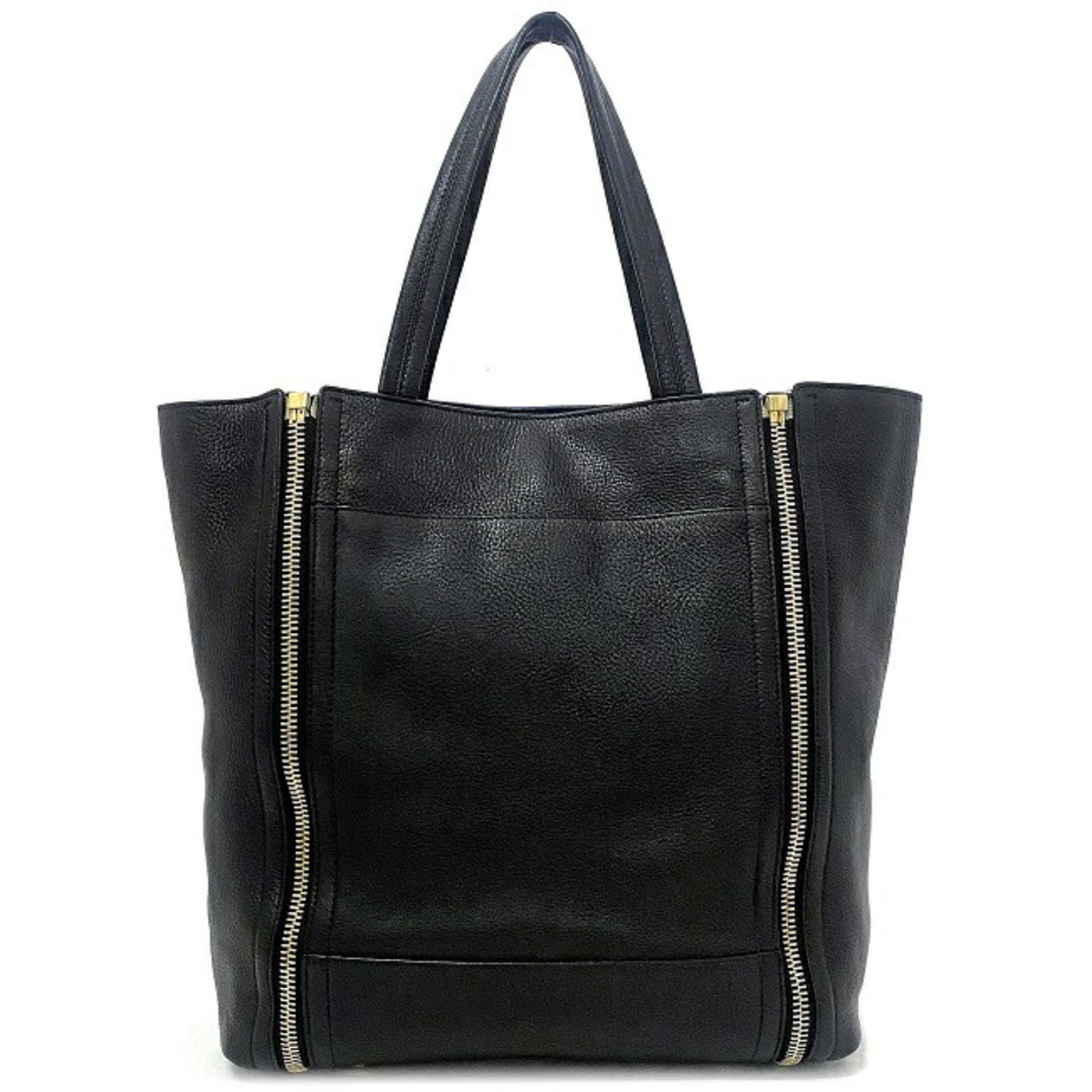 Salvatore Ferragamo Gancini Black Gold Leather Tote Bag (Pre-Owned)