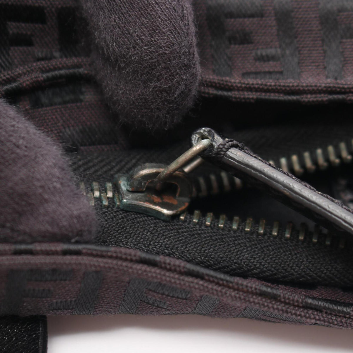Fendi Zucchino Black Canvas Leather Handbag Tote Bag (Pre-Owned)