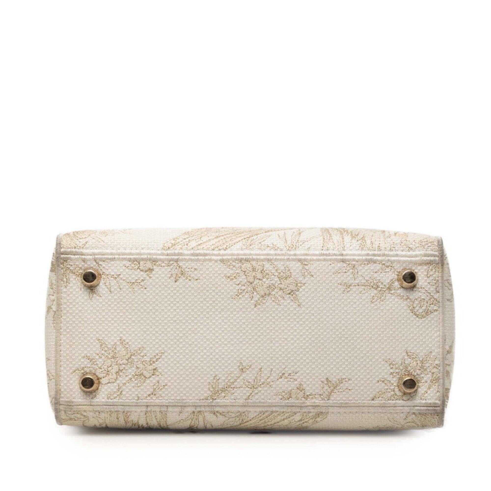 Christian Dior Lady Dior Ivory Canvas Handbag Shoulder Bag (Pre-Owned)