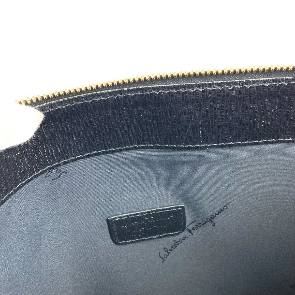 Salvatore Ferragamo Black Leather Clutch Bag Handbag Pouch (Pre-Owned)