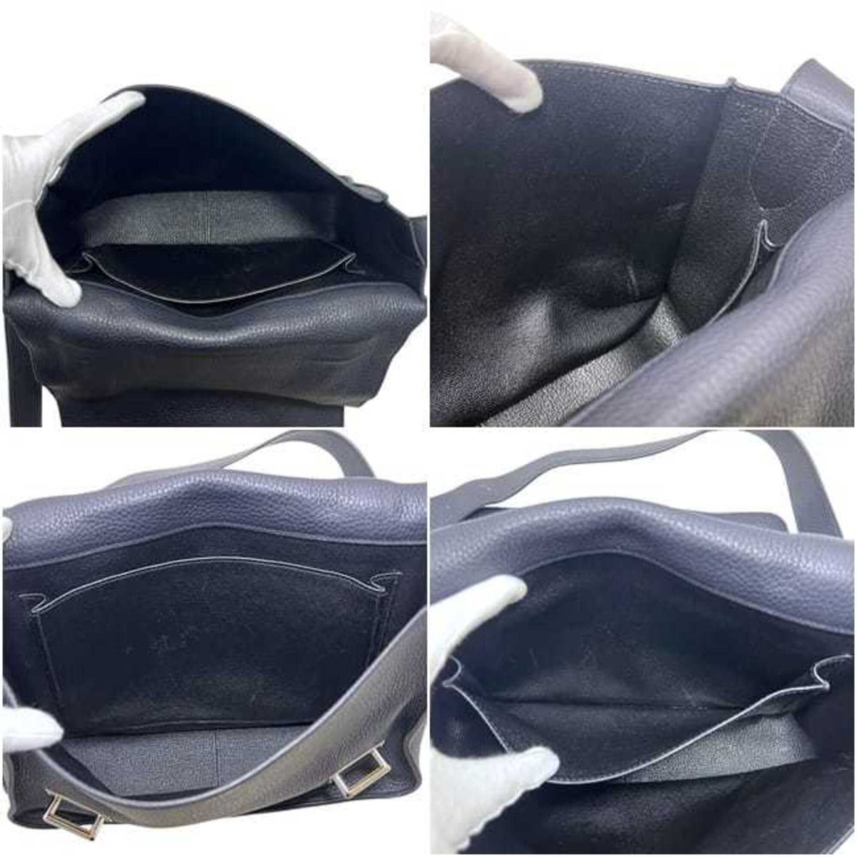 Hermes Black Dark Navy Navy Chevre Leather Leather Shoulder Bag (Pre-Owned)