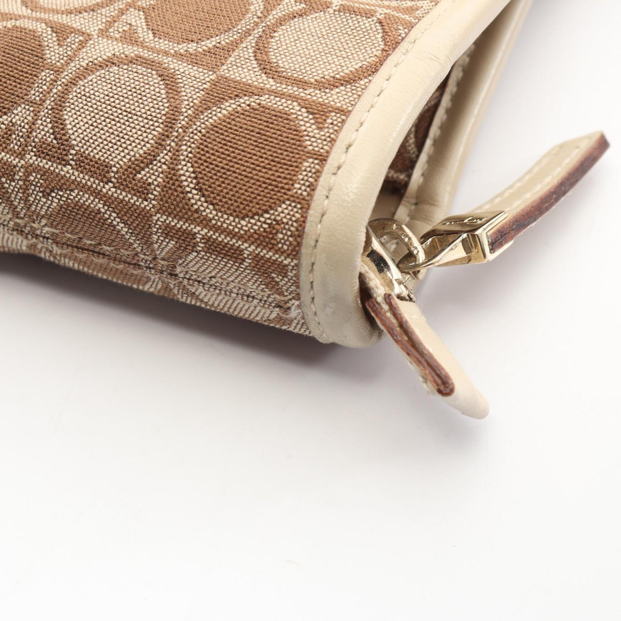 Salvatore Ferragamo Beige White Canvas Leather Handbag Tote Bag (Pre-Owned)
