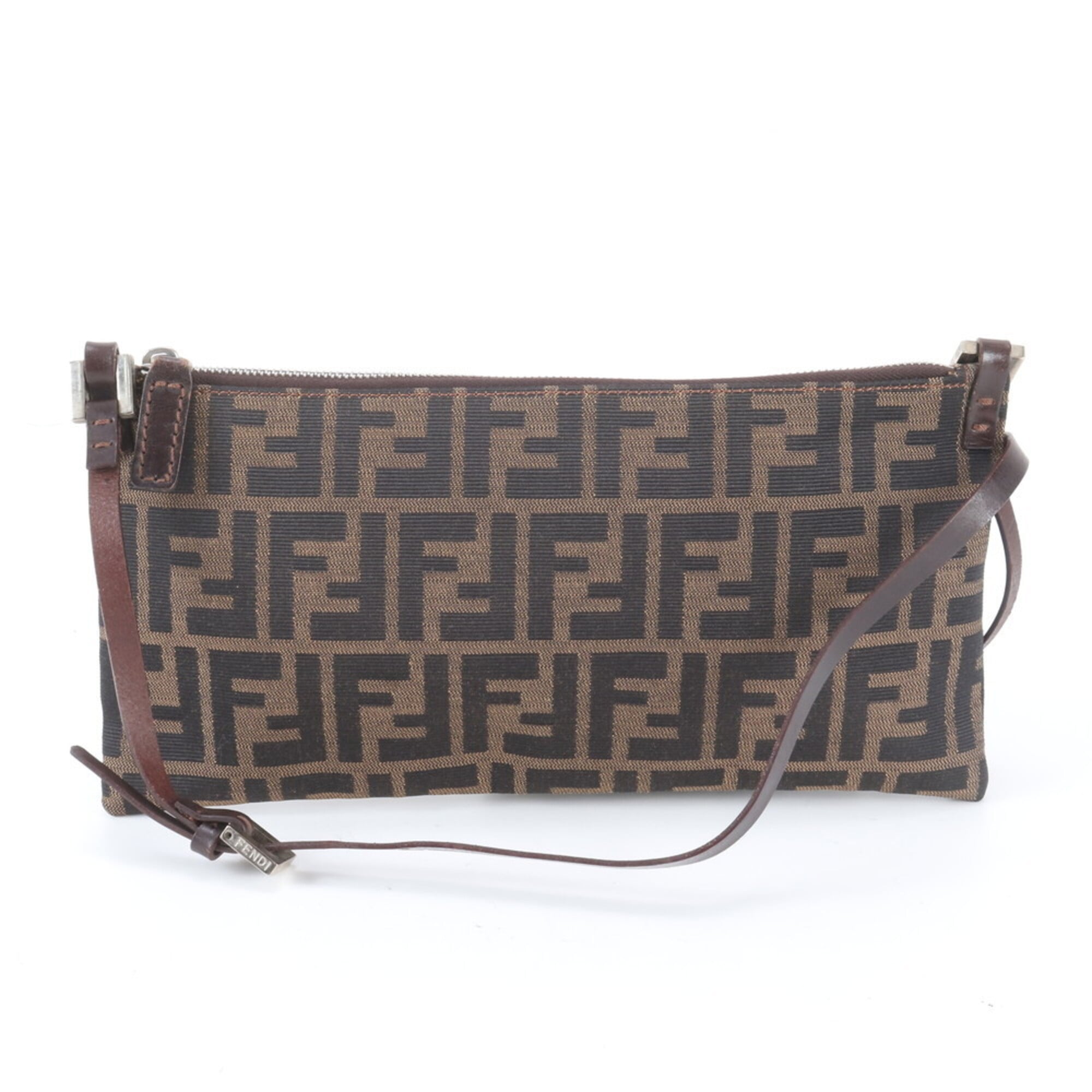 Fendi Zucca Black Brown Leather Canvas Shoulder Bag (Pre-Owned)