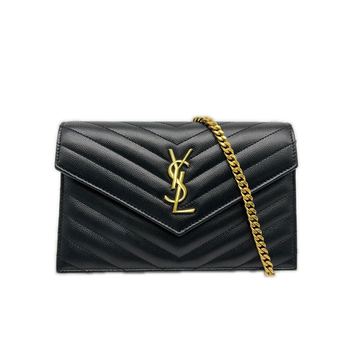 Yves Saint Laurent Black Leather Chain/Shoulder Wallet (Pre-Owned)