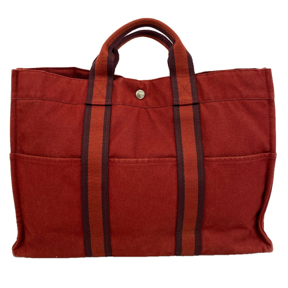 Hermes Red Color Canvas Tote Bag (Pre-Owned)